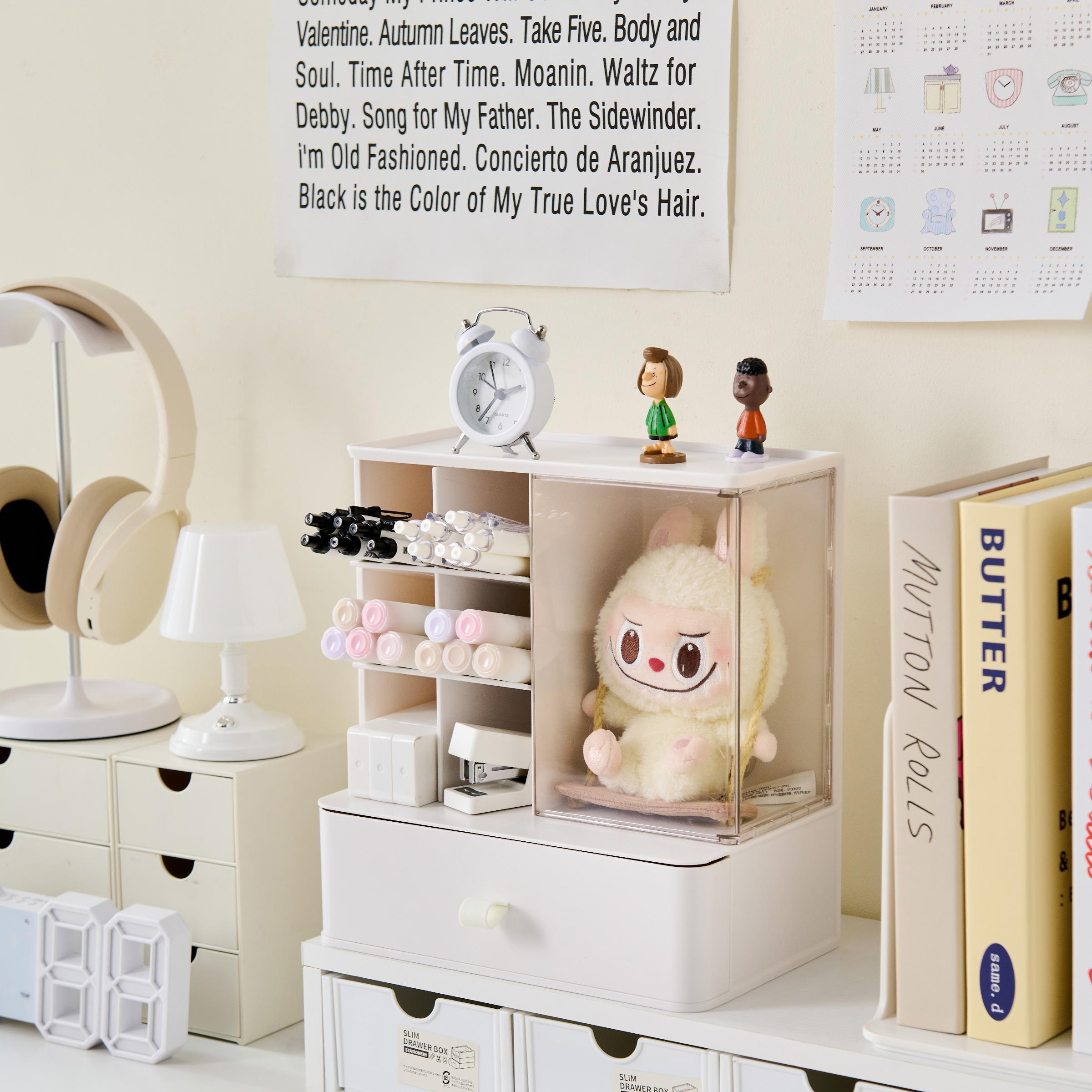 Desktop Stationery Tool Storage Box, Figure Display Case, Multi-Layer Pen Holder, Desk Organizer Tidy, Stationary Organizer Holder, Designed for Toy Collectors & Figurine Enthusiasts