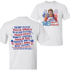 [🎆100% cotton ]Joe Dirt Merica Fireworks Shirt Party In The USA 4th Of July Shirt Independence Day Tee 2 Sided Graphic Printed Unisex Classic Cotton T-Shirt Mens Womens All Sizes Streetwear Summer Outfit USA Party Tee