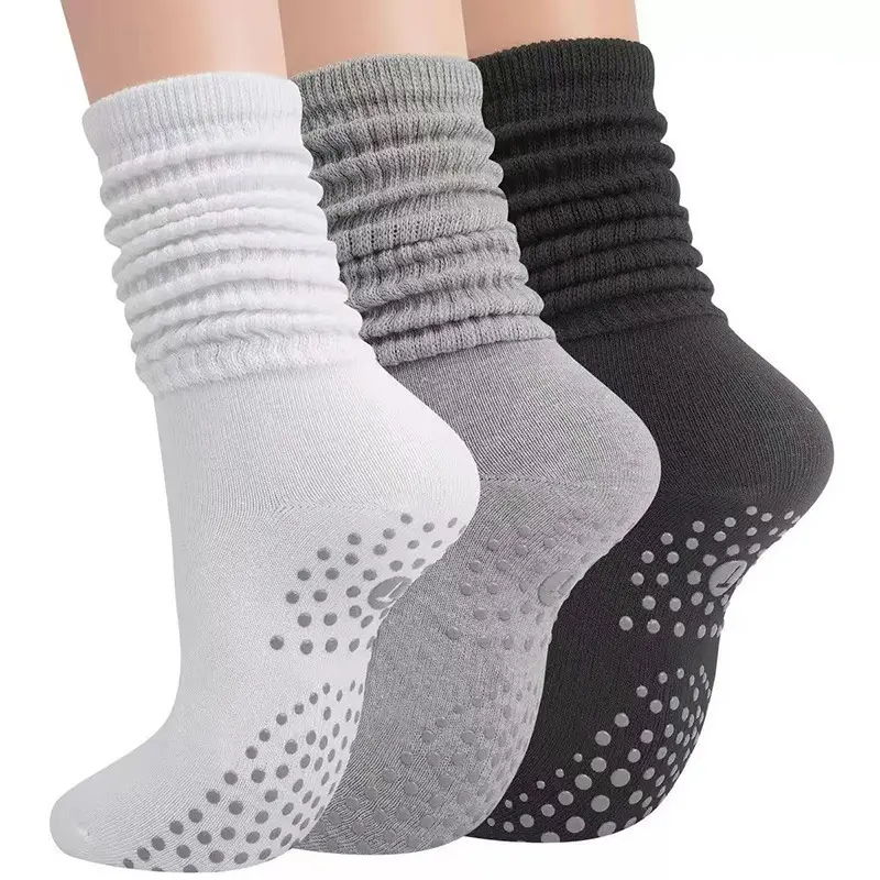 Women New Slouch Long Yoga Socks Non-Slip Grip Mid-Calf Athletic Socks Soft Comfort Stretchy Fitness Pilates Barre Dance Running Gym Home Workout Casual Daily Wear Leg Warmers Socks