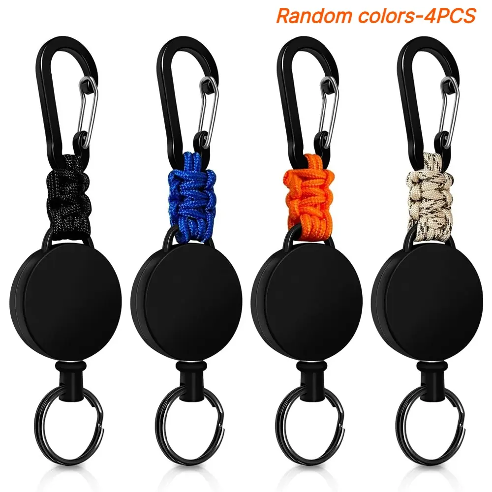 Retractable Keychain 4 Pieces Heavy Duty Carabiner Keychain Badge Reels Badge Holder Retractable Badge Reel ID Holder Extendable Key Ring Key Holder with 23.6" Steel Cord and Paracord Keychain Accessory