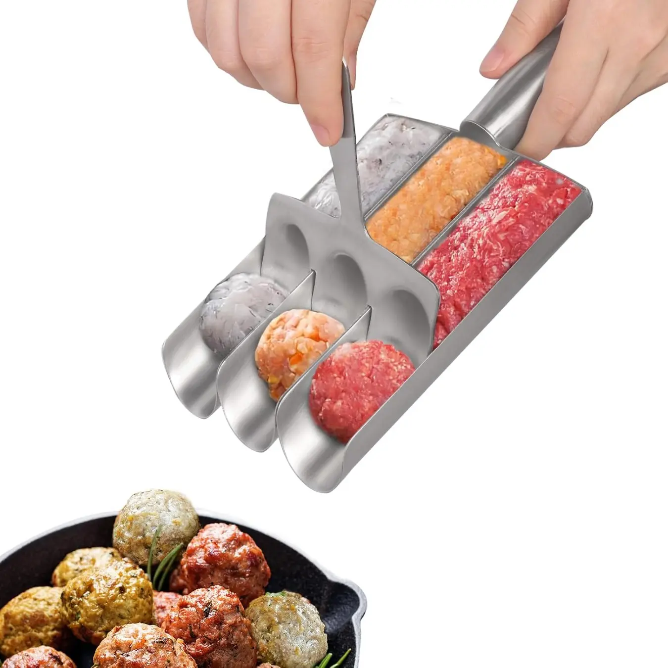 Meatball Maker Tool,Stainless Steel Non Stick Meat ball Maker,Stainless Steel Meatball Making Tool Manual Meatball Former for Quickly Shaping Cookies Fish Balls and Shrimp Balls Utensil