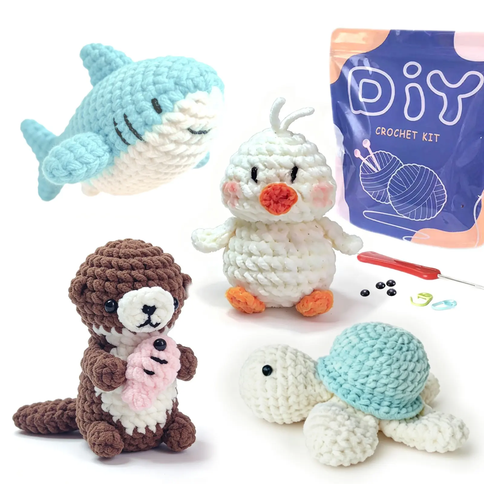 4-Piece Beginner DIY Crochet Kit, Includes Yarn, Hooks, Stitch Markers, Tutorial Video, Random Colors, Perfect for Newbies, Crochet Kit for Beginners, Crochet Supplies Kit