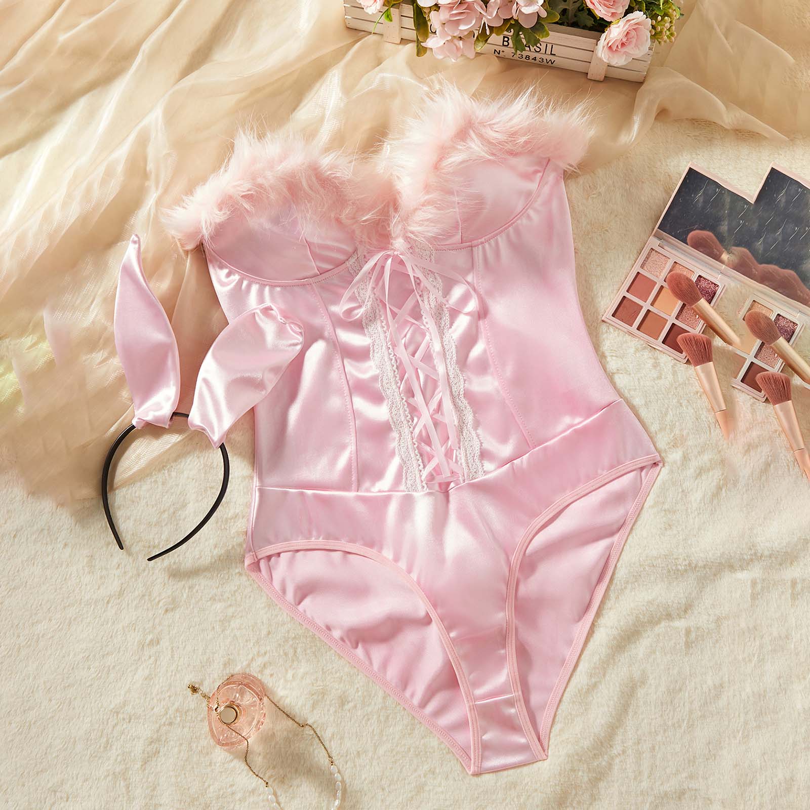 Women Seductive Bunny Lingerie Satin Corset Bodysuit Lace Up Halloween  Costume Christmas Valentines Easter Sexy Female Lingerie - TikTok Shop