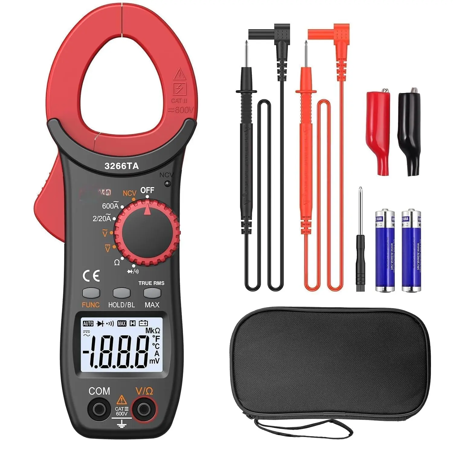 Digital Clamp Meter, Multimeter 2000 Counts with Auto Range NCV TRMS | 600A AC Amp  Tester with Ohm Measures, Capacitance Resistance Diodes, 2 count  Clips for  Electric Cabinet