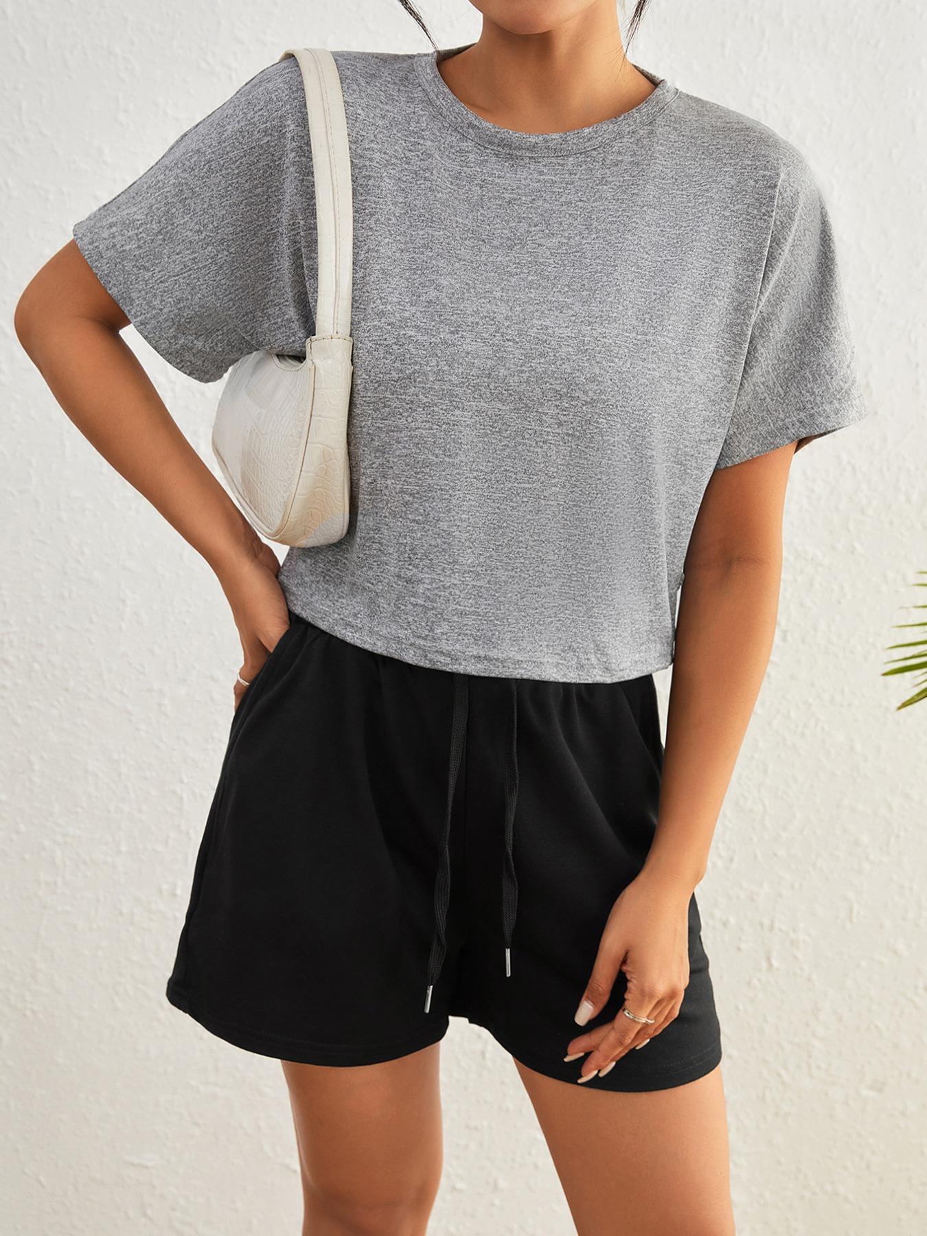 Women's Plain Backless Sports Tee, Casual Cut Out Batwing Sleeve Round Neck Sports T-shirt for Summer, Ladies Sportswear for Indoor Outdoor Wear Hollow Back Activewear