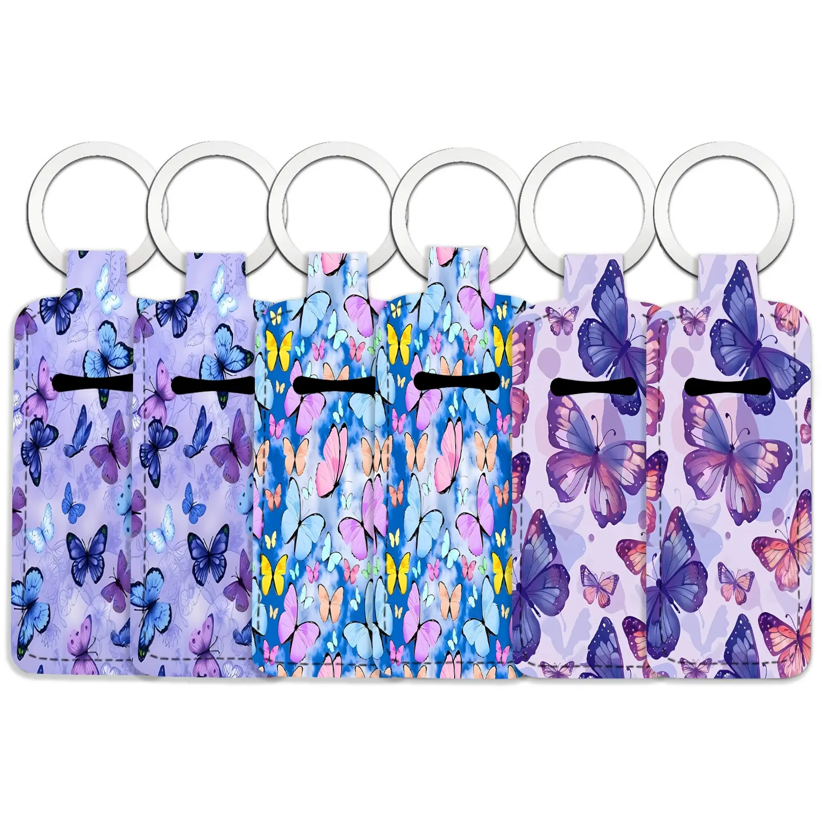 6-piece flowers Set Art Print Lipstick & Lip Balm Storage Pouches for Women - Portable Outdoor Lip Balm Keychain Charms - Stretchable Mini Compact Design, Unisex for Men and Women, Perfect for Home and Travel Use