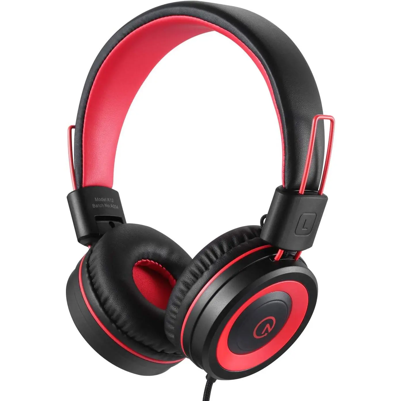 K12  Headphones Wired, Microphone, Volume Limit Red Black | Stereo, 5ft Long Cord, 85dB/94dB Volume Limit, Wired -Ear For iPad, Kindle Fire ,, Boys, Girls, School, Travel Plane