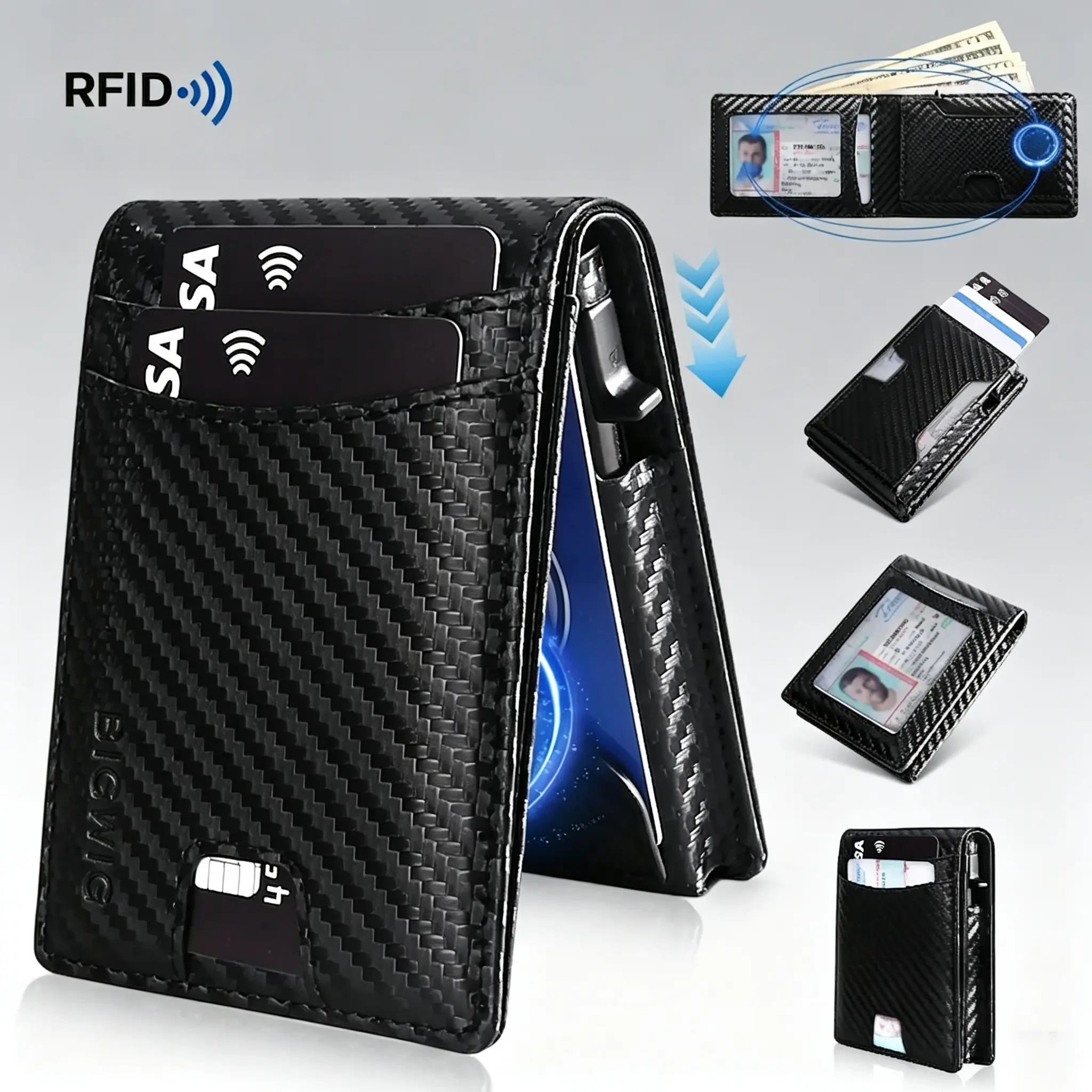 Wallet for Men, Mens Minimalist Wallet 8-10 Cards, Slim Compact Wallet with ID Window, RFID Blocking Smart Pop Up Card Wallet, Metal Aluminum Credit Card Holder Bifold Wallet ,Fathers Day Gift tiktokshopbacktoschool,back to school,Halloween Gift