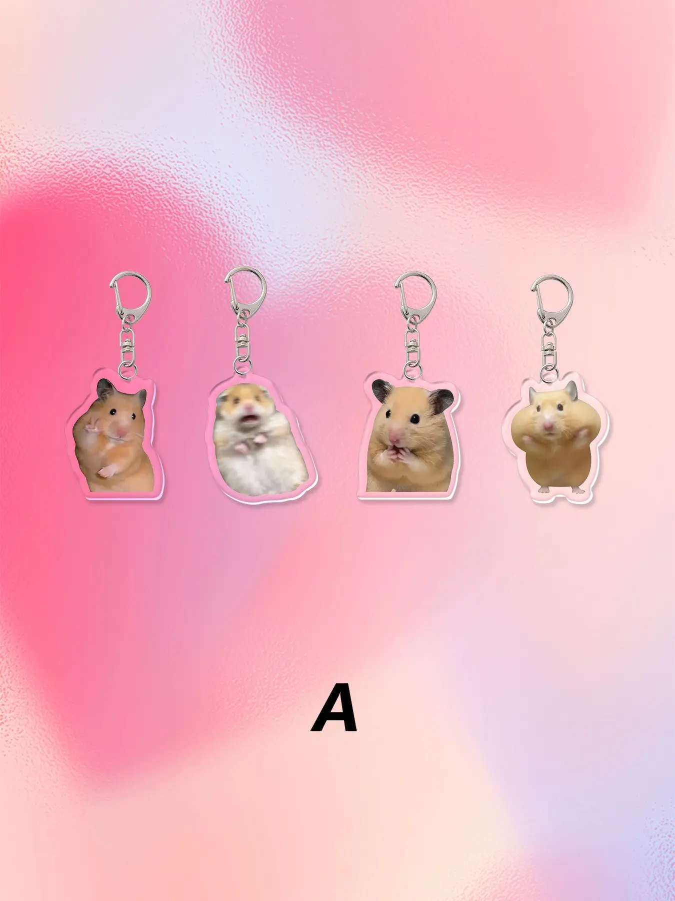 4 Pcs Acrylic Meme Cute Hamster Keychain Pendant, Backpack Accessory, Book Bag Charm, Wallet Fob, Friend Gift, All Seasons