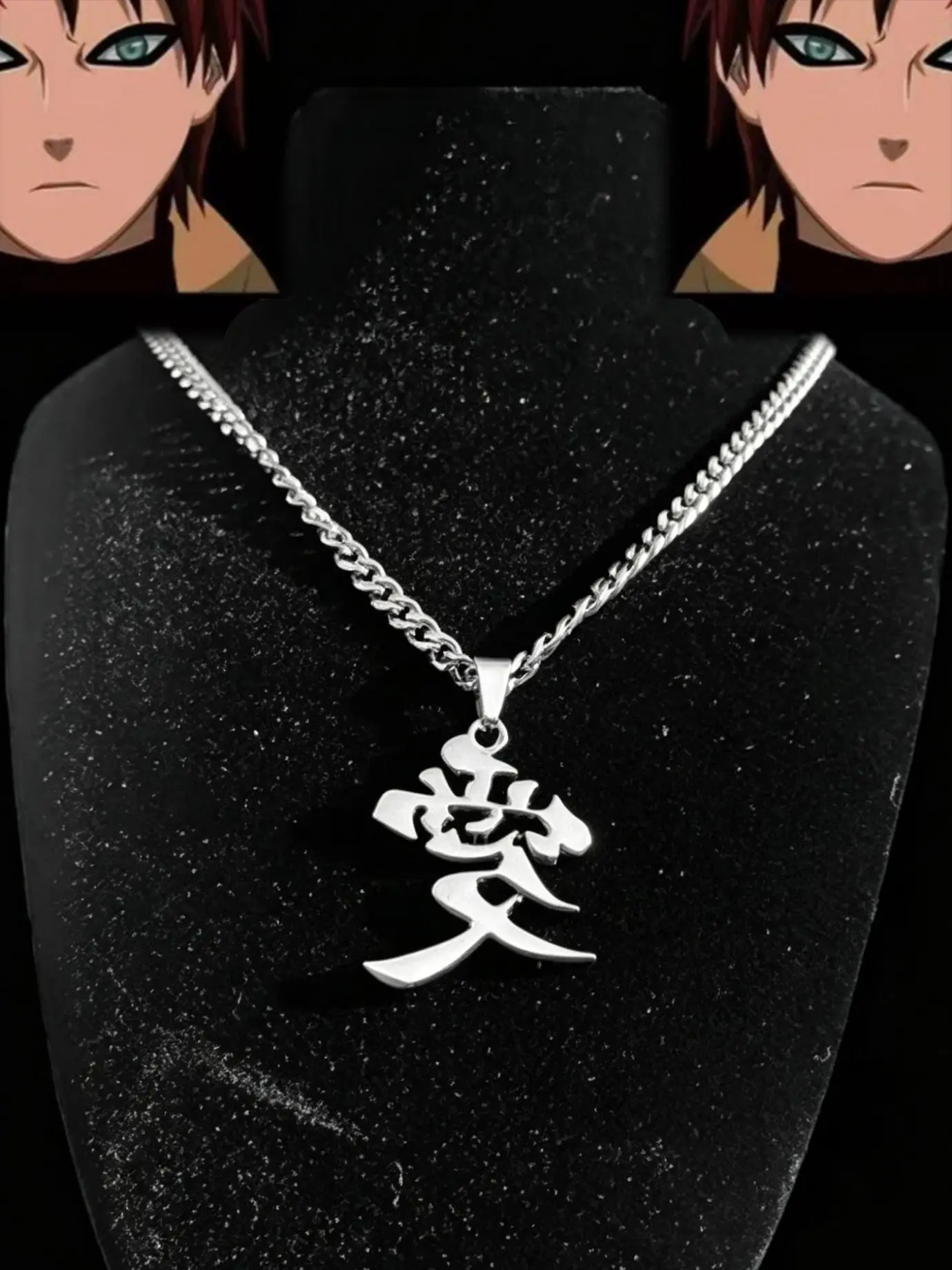 Anime Hanzi Necklace, Stainless Steel Anime Pendant, Men's Streetwear Jewelry, Fade-Resistant Role Play Accessory, Fan Gift, Unique Men's Accessories