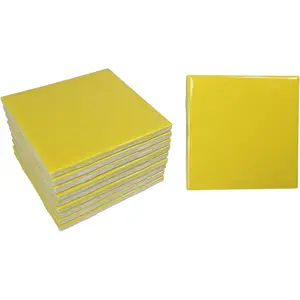 4.25 Inch Sunflower Yellow Vintage Subway Square Ceramic Tile 10 Piece Pack for Shower Bathroom Kitchen Backsplash Mosaic Arts Crafts