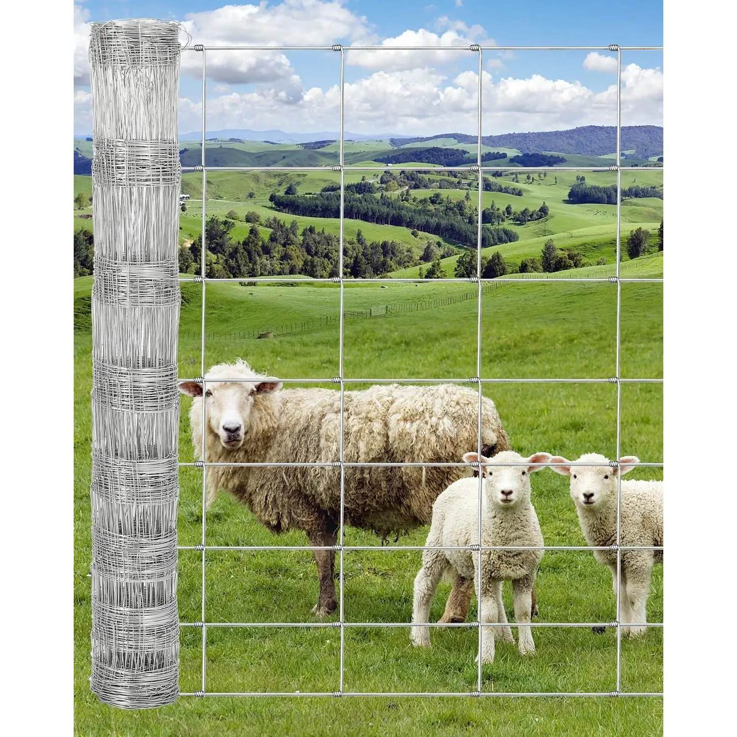 12-Gauge Galvanized Steel Woven Wire Livestock Fence - Heavy-Duty 4'×328' Rust-Resistant Hinge Knot Grid, Ideal for Pasture, Yard Containment