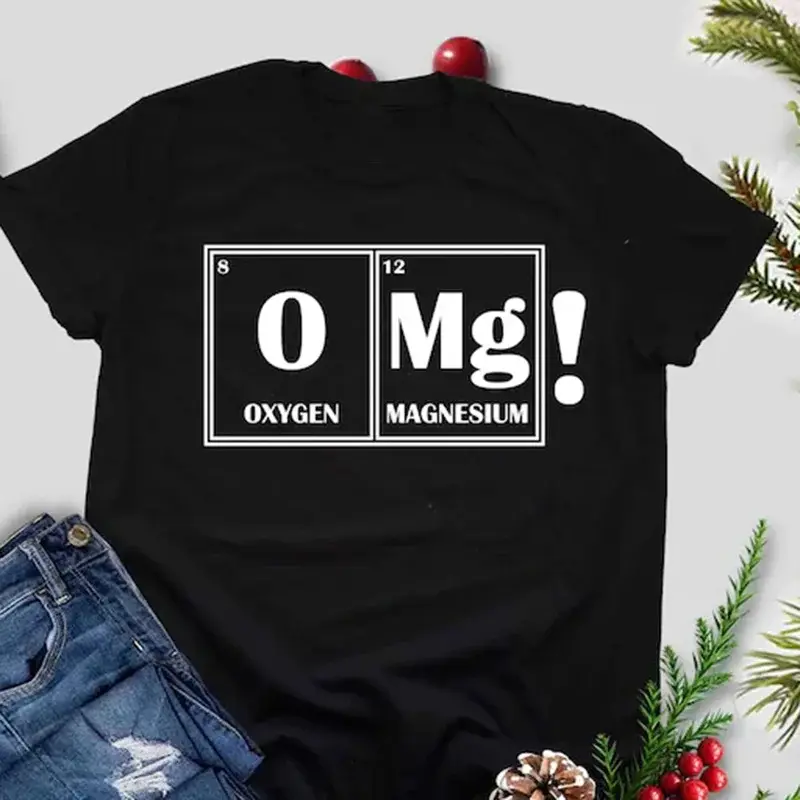 Women's Funny Science Short-Sleeve T-Shirt - Female Casual Wear, Chemical Print, Round Neck, Periodic Table Chemical Elements Design, Loose Fit, Standard Sizes Basic Top (Sports & Outdoor Clothing)