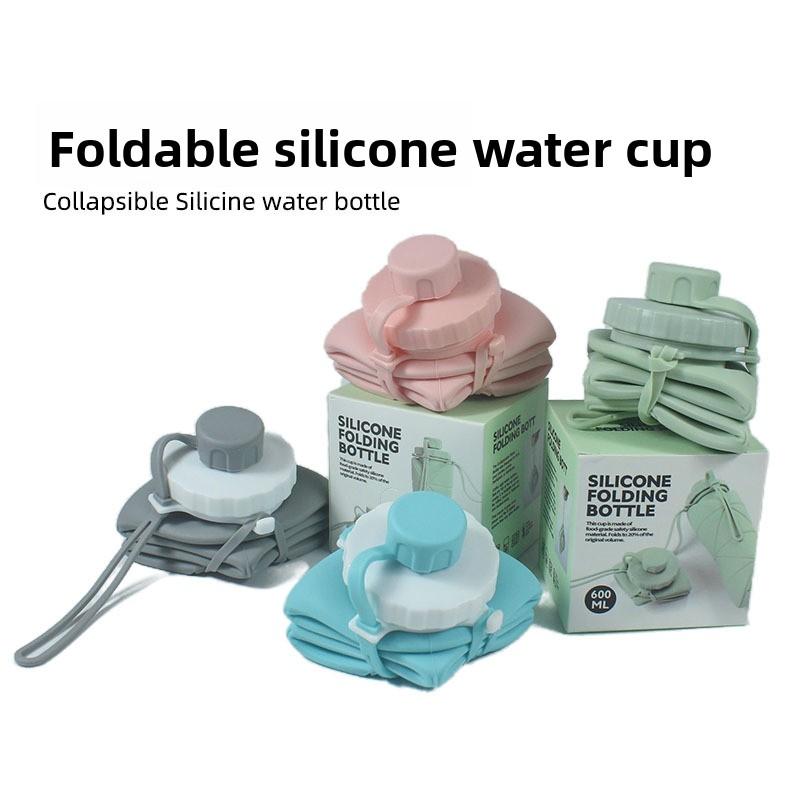 Portable foldable silicone water cup, outdoor sports silicone travel water bottle, cycling retractable water bottle