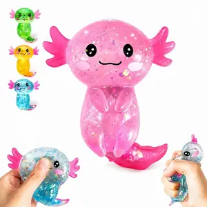 4PCS Stress Balls for Adults and Kids Glitter Stress Relief Axolotl Toy Cute Malt Sugar Filled Sensory Fidget Toy Soothing Birthday Party Favors Gift