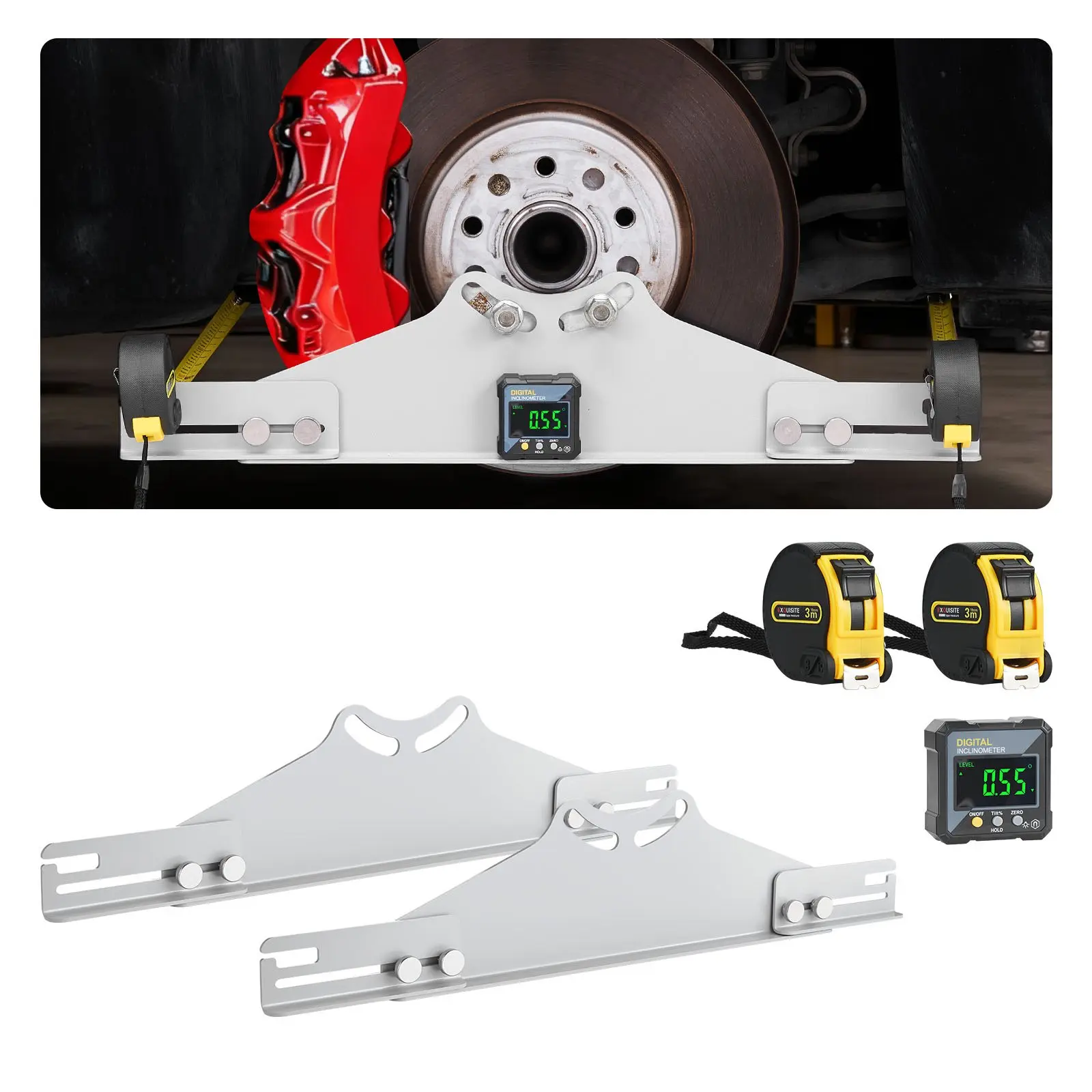 VEVOR 5522-a Wheel Alignment Tool Set, 2 Carbon Steel Heavy Duty Toe & Camber Plates, 0.2° Accuracy Digital Angle Finder, 2 Measuring Tapes, Bolt Mount, 7.7 lbs/3.5 kg Easy-to-Use Precise Angles Tool for Car Home Use