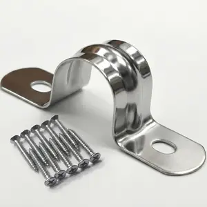 Stainless Steel Conduit Clamps, 2 Holes Cable U Bracket Pipe Clamp, fits 1/4" pipe Metal U Clamp Strap Tension Clips for Pipe Fixing on Various Surfaces - with 20 Screws