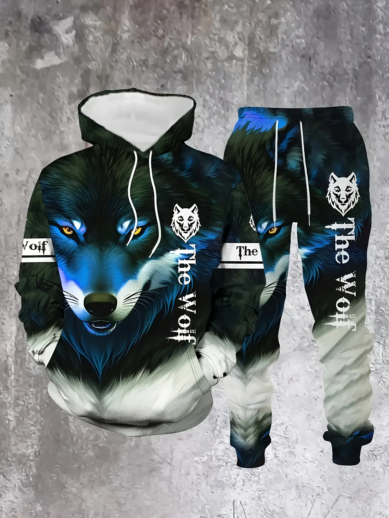 Men'S Sports Hoodie 2pcs Set, 3D Printed Animal Pattern Outdoor Casual Sportswear Fashion Sweatpants,