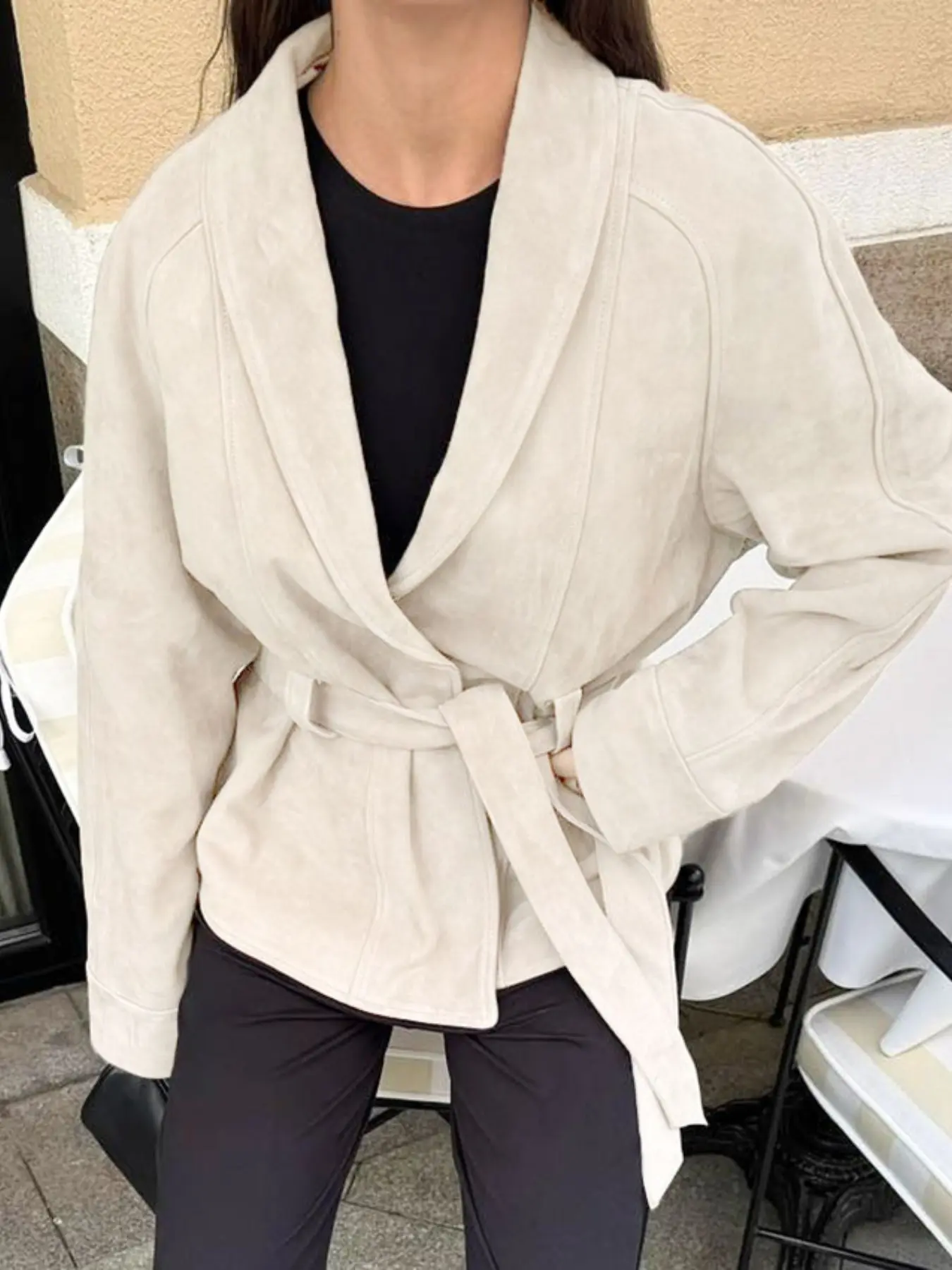 Women's Casual Chic Loose-Fitting Outerwear, Plain Full Placket Top, Fall & Winter Unlined Jacket, Comfortable Daily Wear