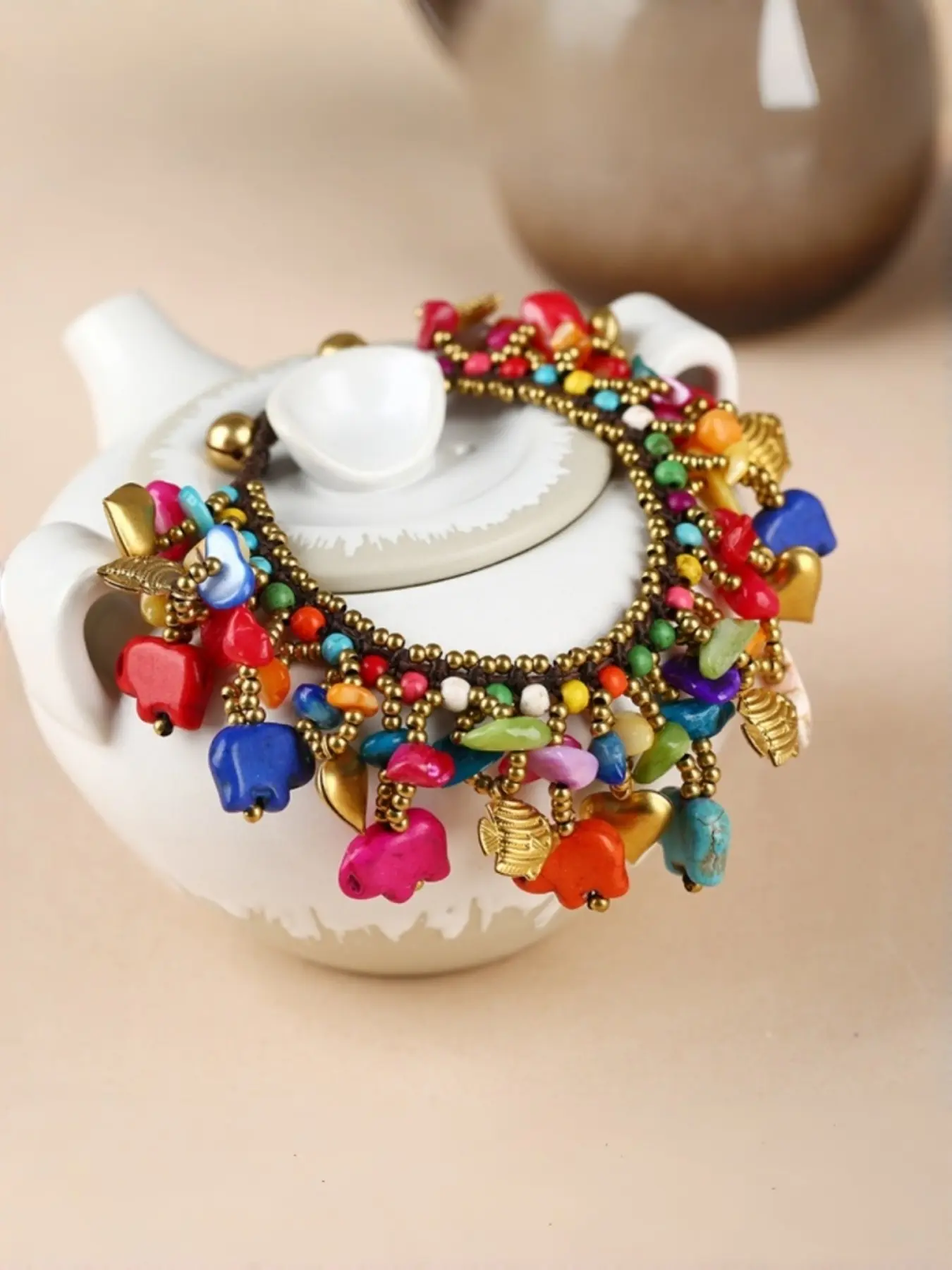 Bohemian Style Handmade Bracelet, Durable and Aesthetic, Copper Alloy Beads and Elephant Pendant, Ethnic Jewelry for Women, High Quality Bracelet, Beaded Bracelets