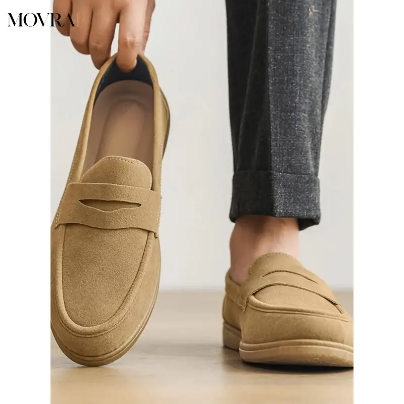 MOVRA1 Men's Suede Leather Loafers,-On Casual Shoes, Breathable Anti-Flat Sneakers, Versatile Commuting and Walking, Office Commuting Shoes, Footwear, Fashionable Loafers