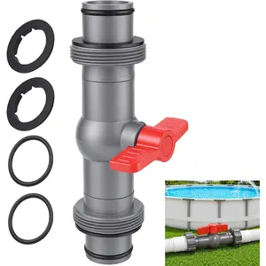 1.5" Pool Hose Connector with Valve, Leak-Proof Dual Seal Adapter for Water Flow Control, Durable PP, Easy No-Tool Install for Above Ground Pools & Filter Pump