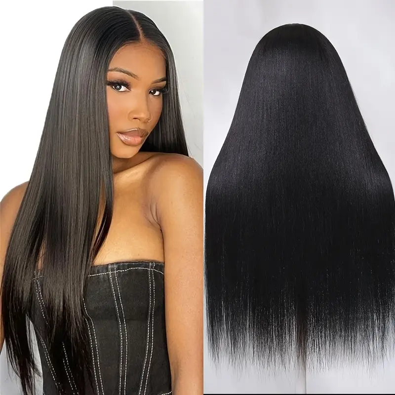 Natural Looking Black Long Straight Wig Suitable for Ladies & - Glue-Free Synthetic Hair Wig with Center Parting, Full Head Coverage, for Daily Use, Parties, Scalp - 26 Inches Straight Hair Wig for Skin Tones