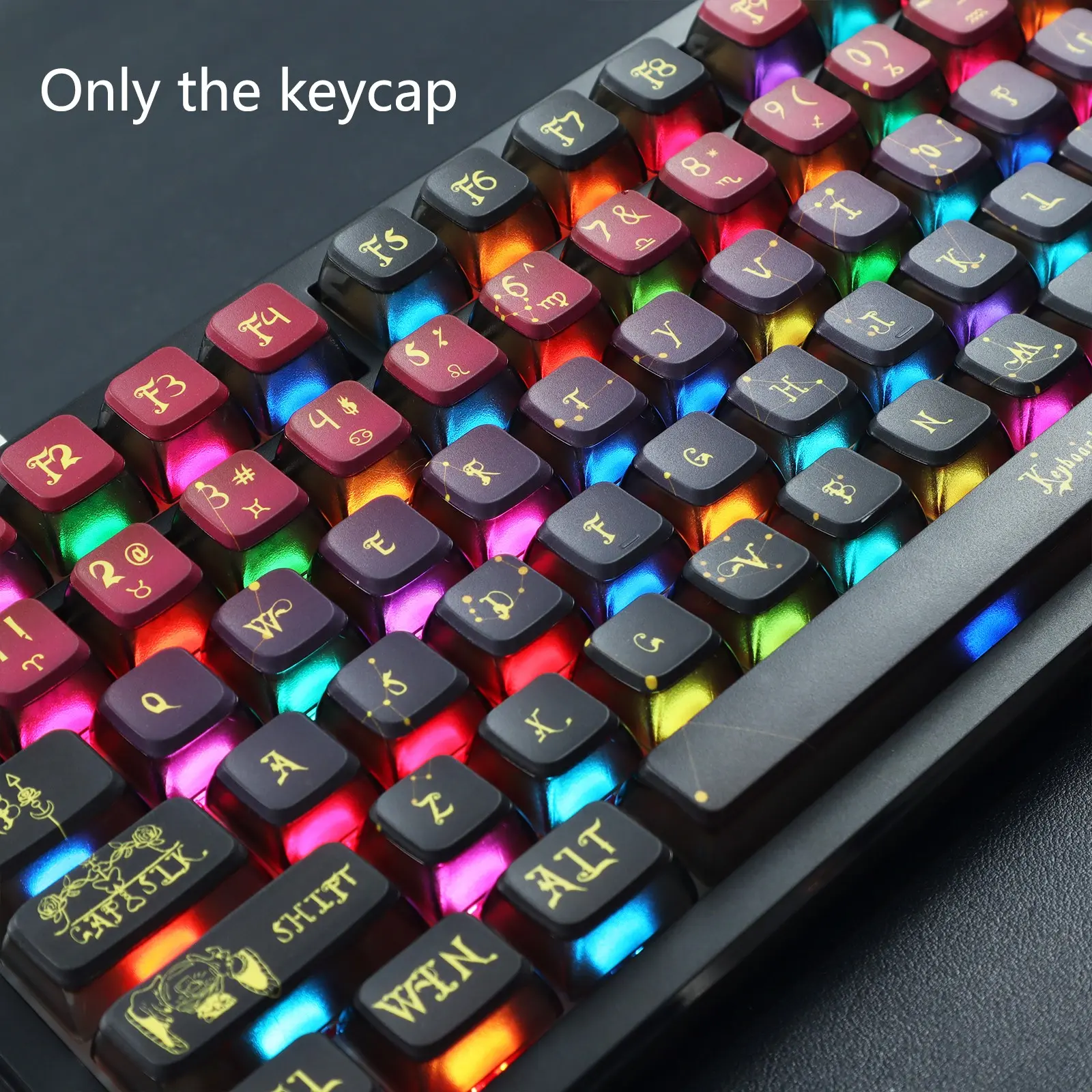 Zodiac Star Luck Pbt Keycaps, Transparent All-Sides Mechanical Keyboard Keycap Set, Customizable Heat Transfer Design