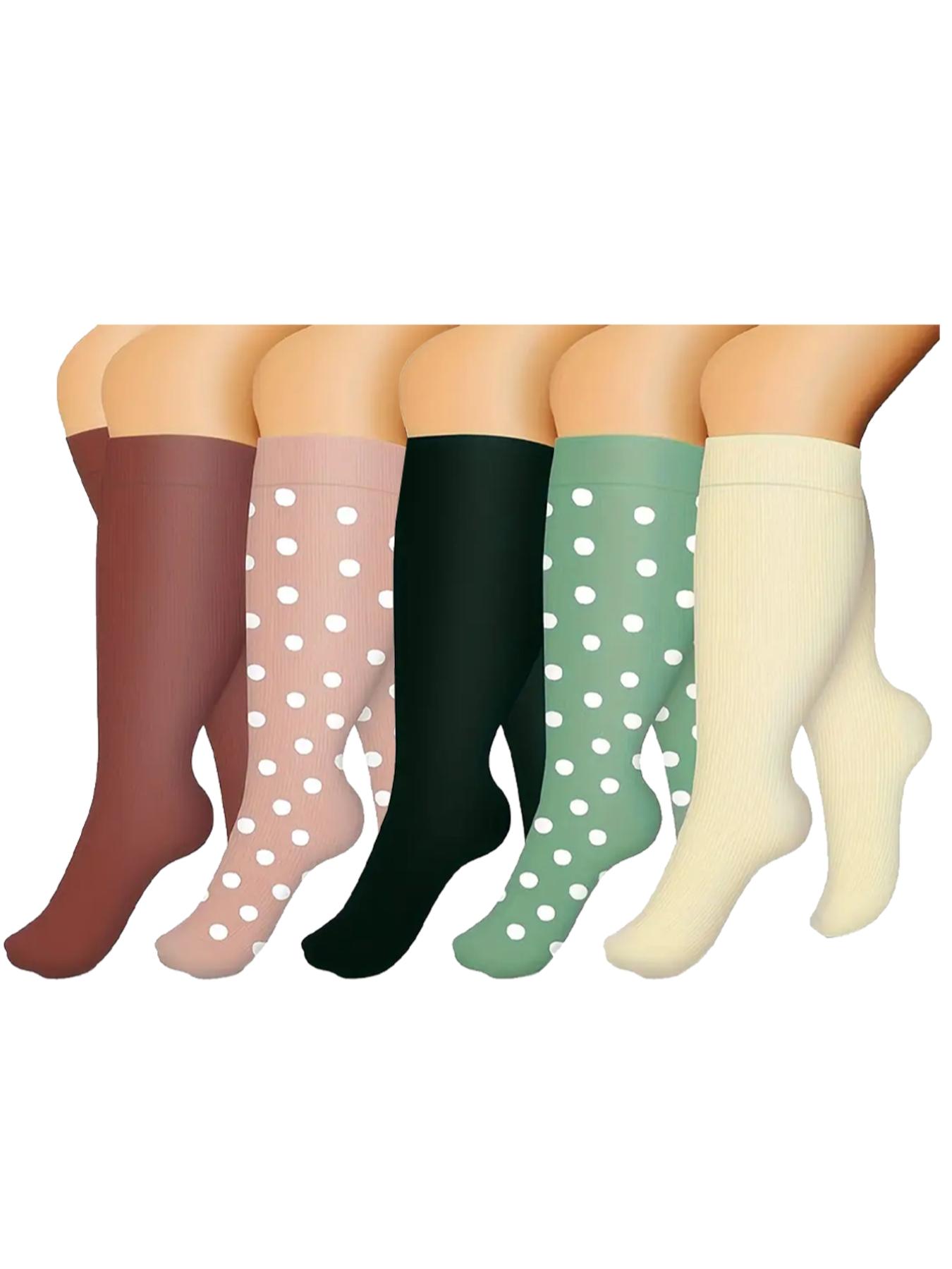 5 Pairs Unisex Compression, 20-30mm Hg Graduated Support Stockings, Athletic Running Socks, Ideal for Running & Nursing, All Season Wear