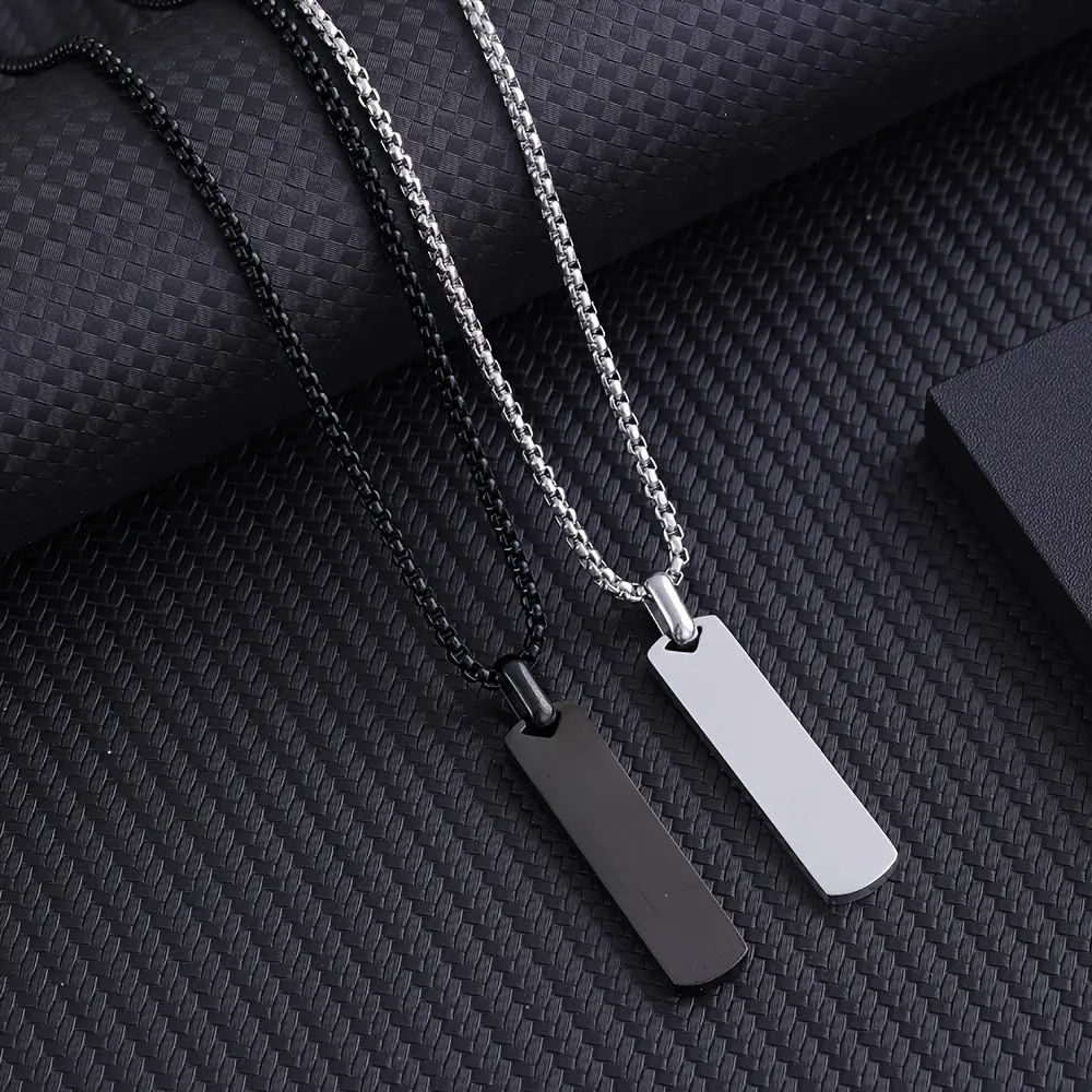 Men's Minimalist Stainless Steel Geometric Rectangle Pendant Necklace