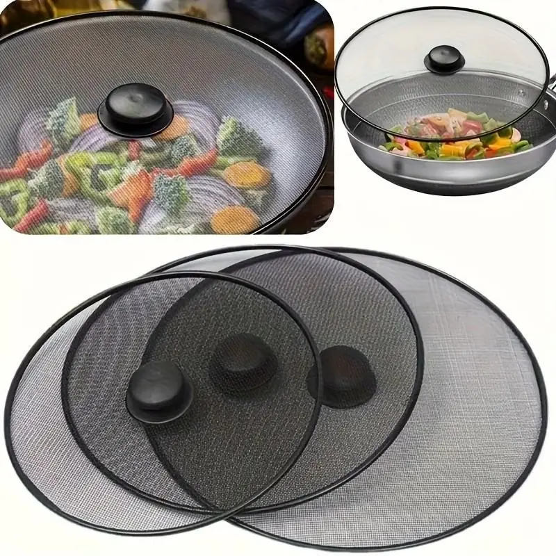 3 Piece Stainless Steel Splatter Guard Set, Fits 8-12 Inch Pots, Heat Resistant Oil Splash Cover, Kitchen Cooking Tool, Breathable Food Freshness