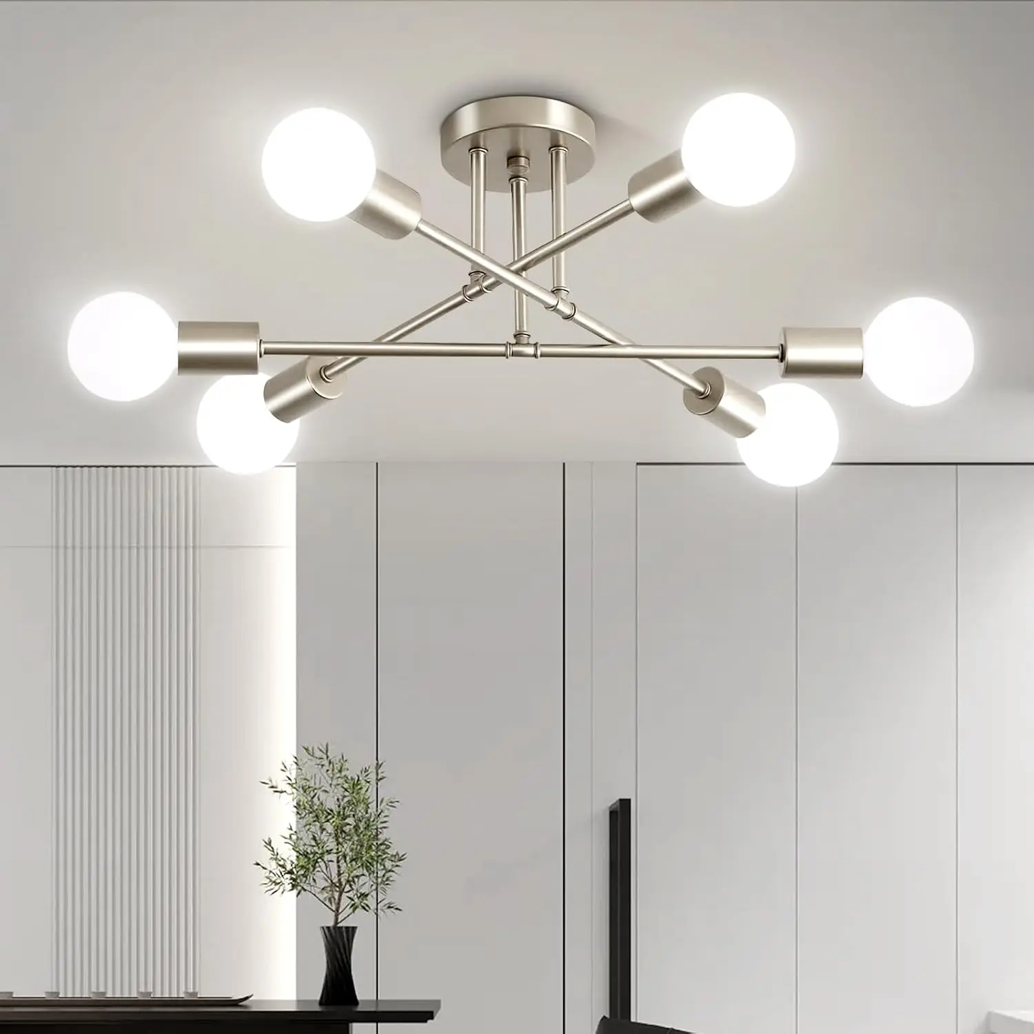 Modern Sputnik Chandelier Ceiling Light Fixture,6-Light Dining Room Light Fixture,Industrial Metal Kitchen Lighting Fixtures Ceiling,Angle Adjustable Semi Flush Mount Ceiling Light for Bedroom