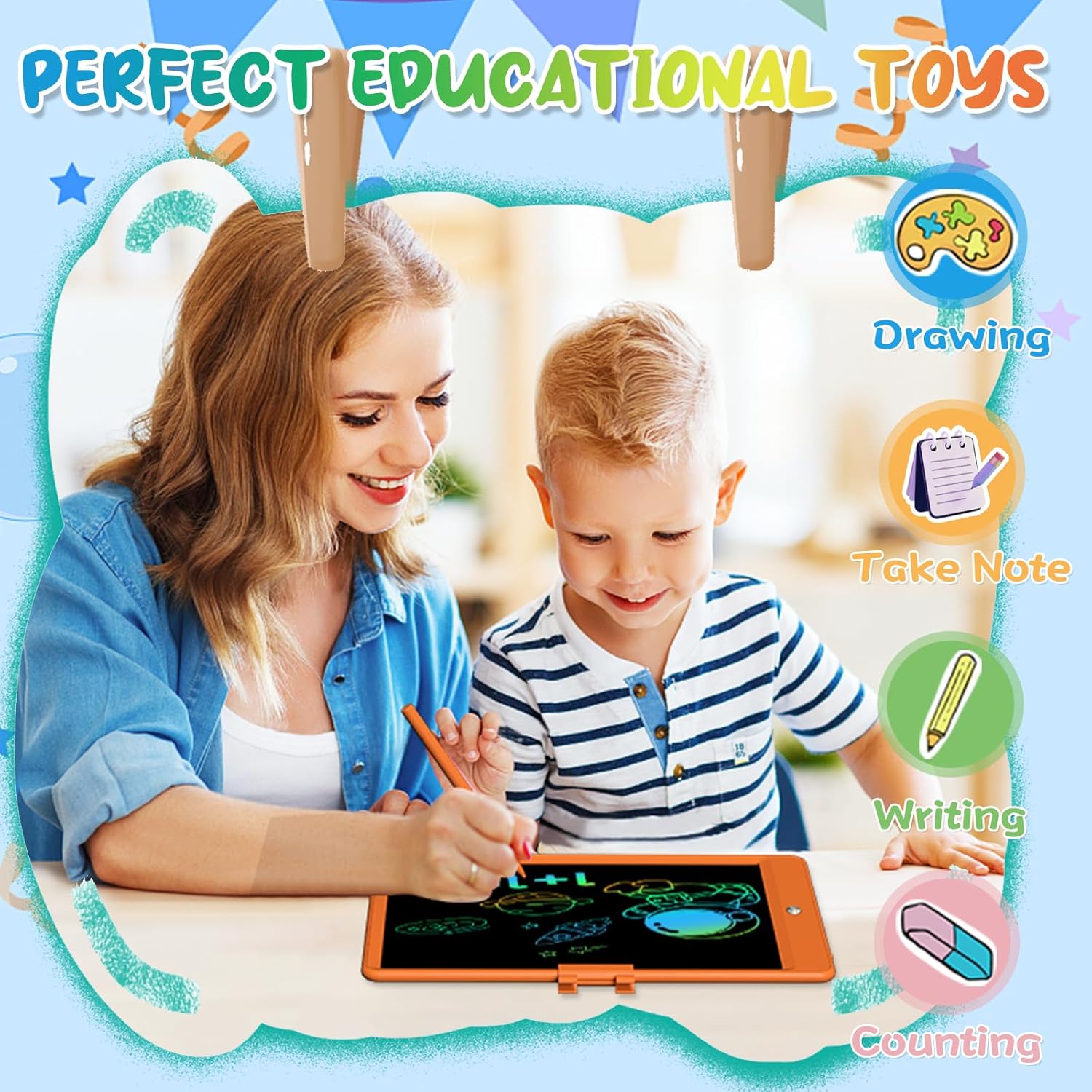 2 Pack 10 Inch LCD Writing Tablet for Kids Reusable Colorful Electronic Drawing Board Educational Learning Toys for 2-4 Year Old Boys Girls