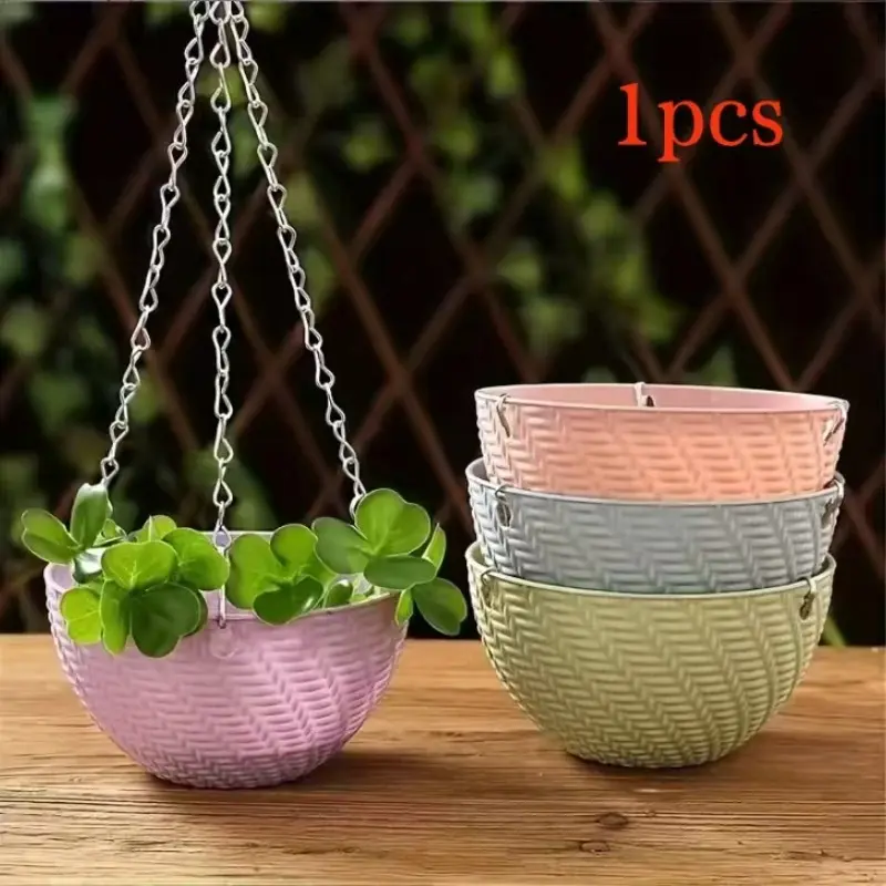 2 Hanging Planters - Lightweight and durable plastic indoor/outdoor garden planters, with woven pattern design, space-saving round shape, suitable for balcony and terrace spring/autumn decoration (multiple colors available), outdoor planters