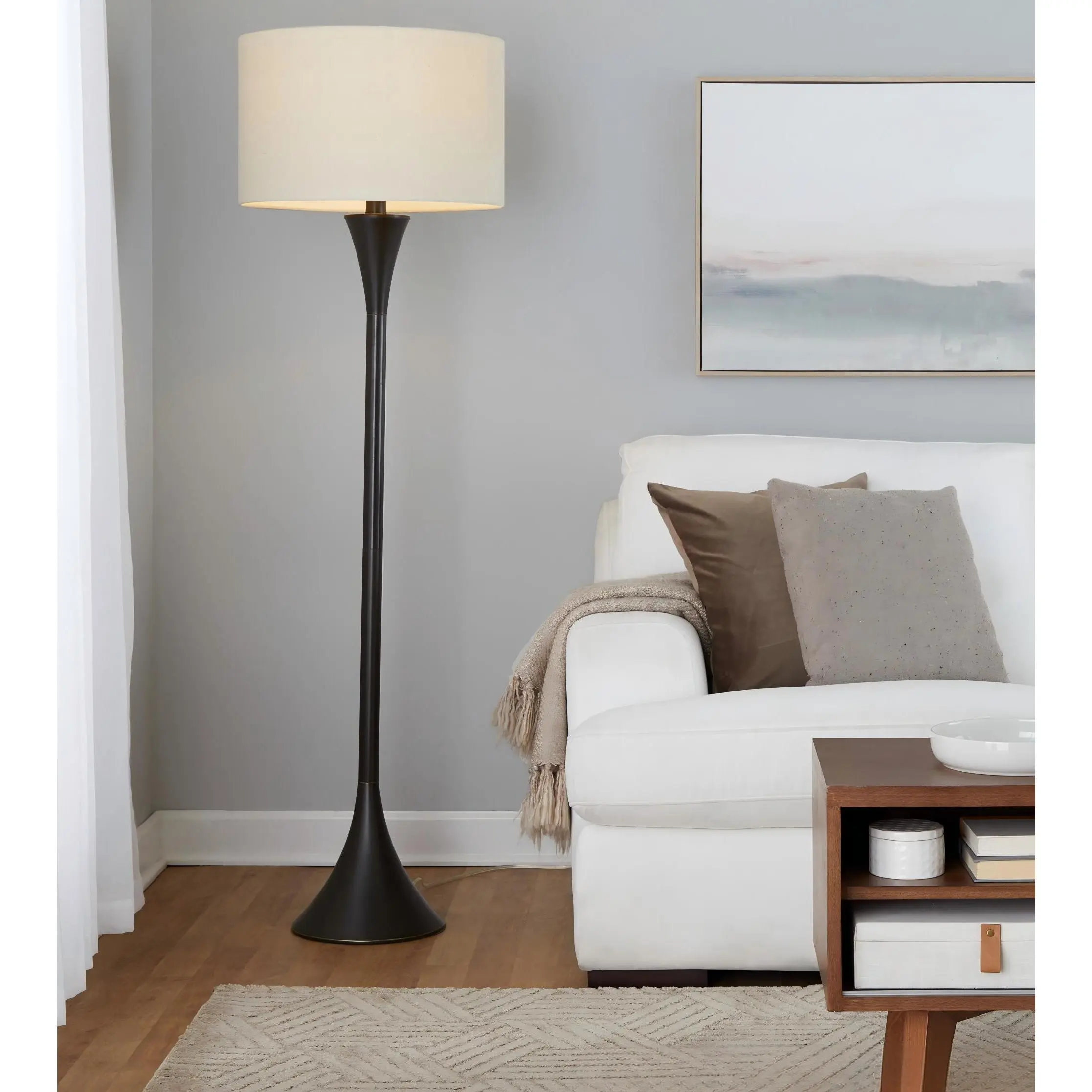 Nokaa 65" Contemporary Metal Floor Lamp Oil Rubbed Bronze Natural Linen Shade Tall Standing Light for Living Room Bedroom Reading Room Home Office Decor