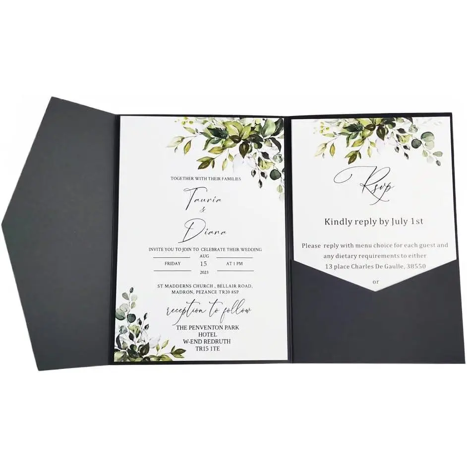 Invitation Card Pocket With Envelope For Wedding Birthday Bridal Shower 20 sets (black)