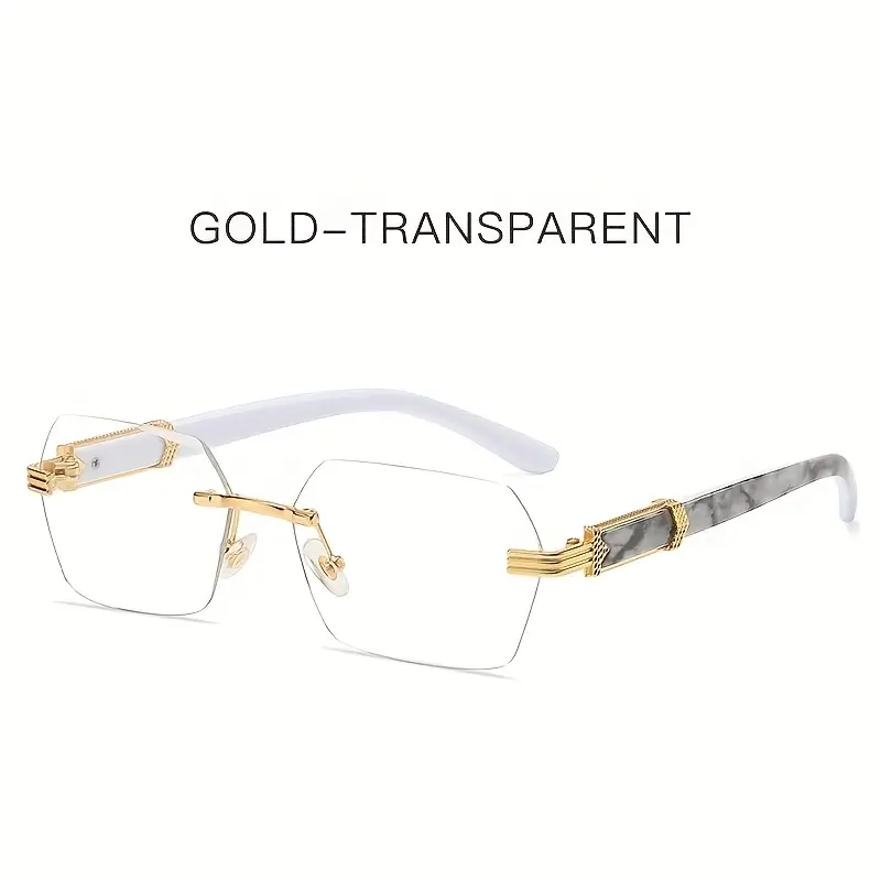 A brand new pair of men's and women's frameless retro thick PC lenses, metal hinges, marble pattern, sun protection fashion sunglasses, fashion sunglasses