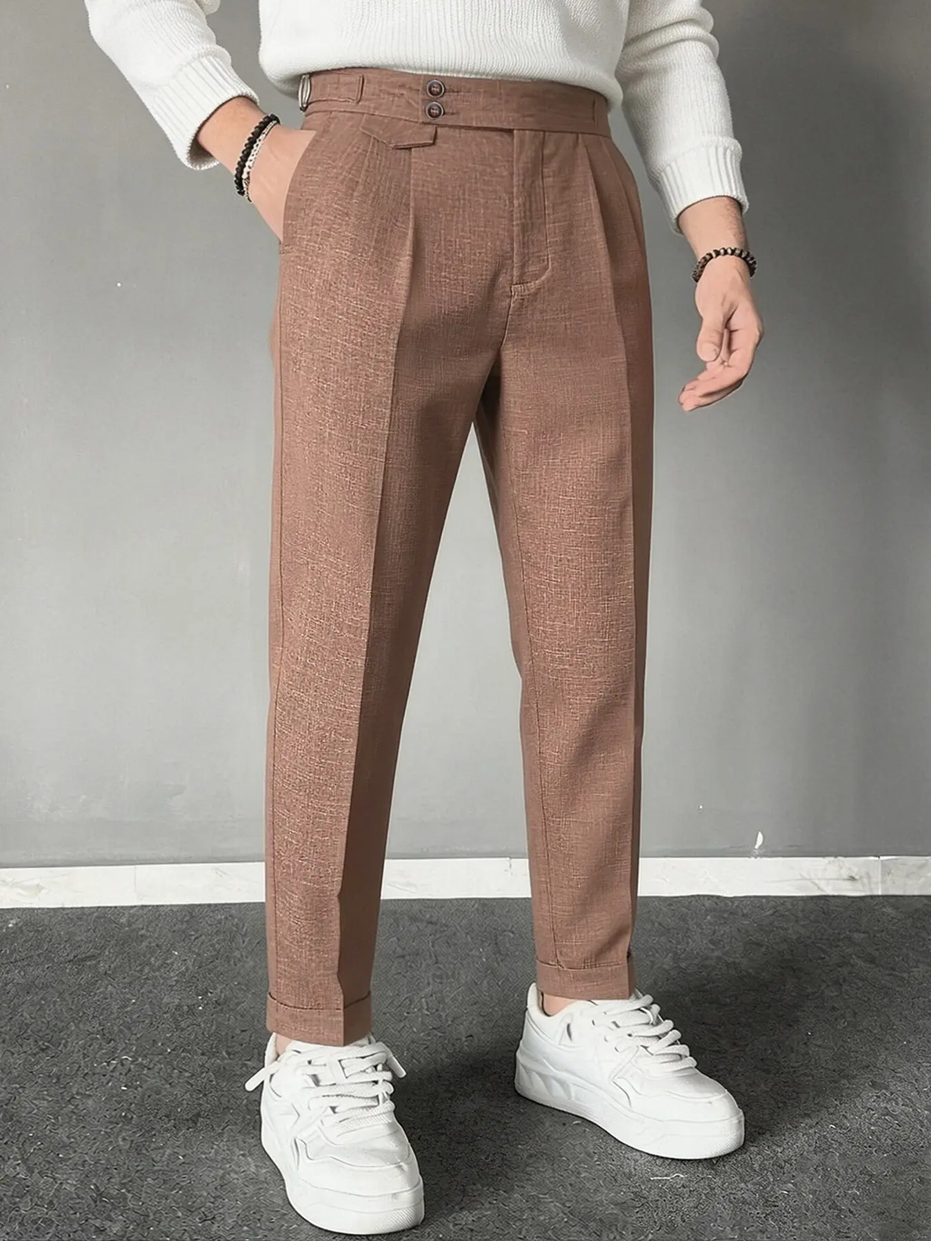 New Men's Linen Texture Suit Pants, Conical Hem Nine-Inch Casual Pants, Casual Comfy Fit, Multiple Colors, Breathable Anti-Wrinkle Fabric, Breathable Soft Comfy, Comfortable Long Pants