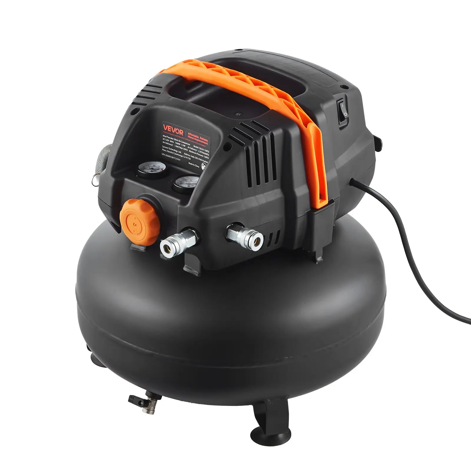 【DealsForYouDays】VEVOR 6 Gallon Air Compressor, 1.7HP 2.3CFM 90PSI Portable Pancake Air Compressor 150PSI Max Working Pressure, Oil-Free Compressor Tank for Tire Inflation, Spray Painting, Woodwork Nailing, 120V