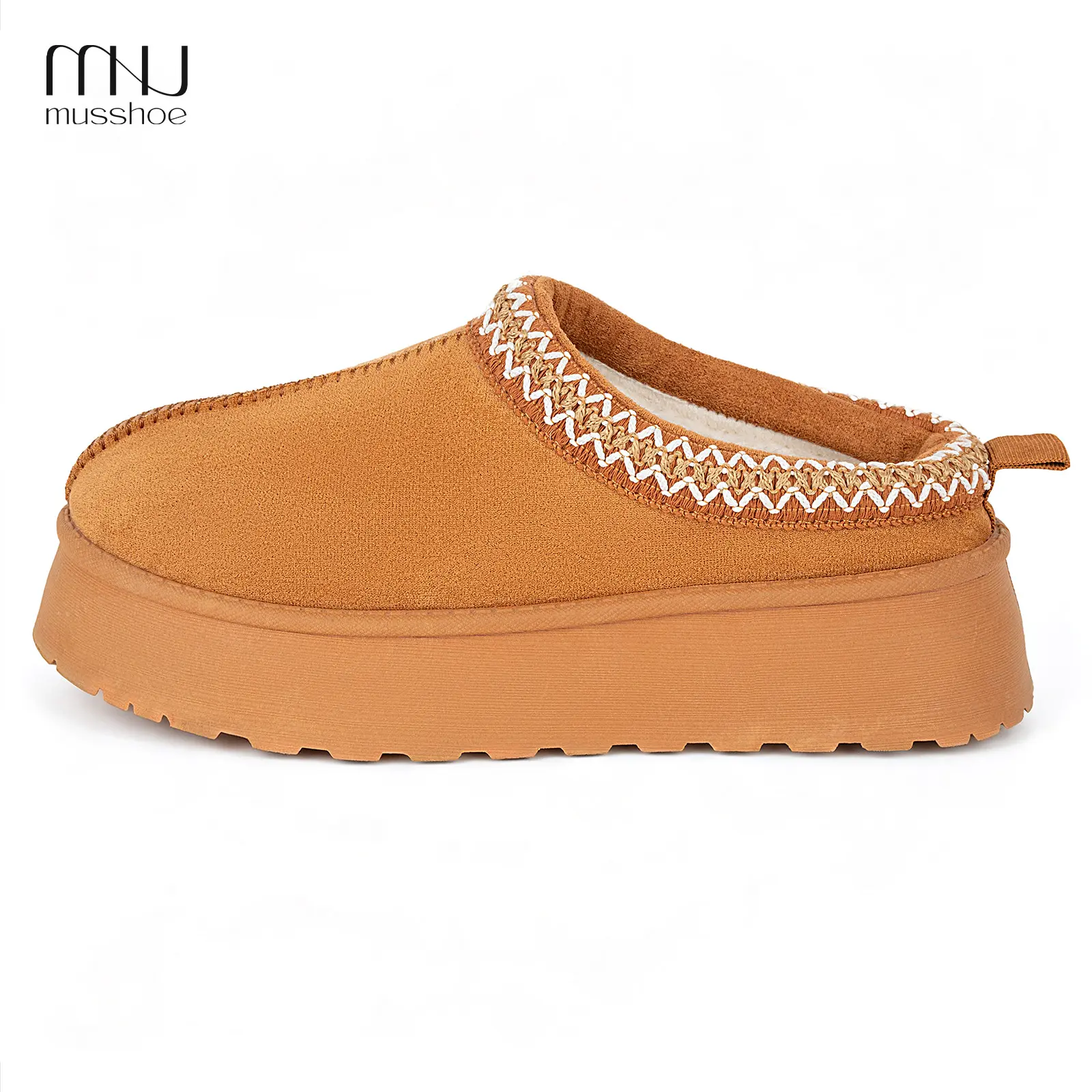 MUSSHOE Women’s Casual Chic Faux Fur Platform Clogs Shoes for Women with Slip on in Seconds, Fuzzy Suede Ankle Slides, Embroidered Trim, Rubber Sole Grip, Indoor Outdoor Slippers,outdoorfun