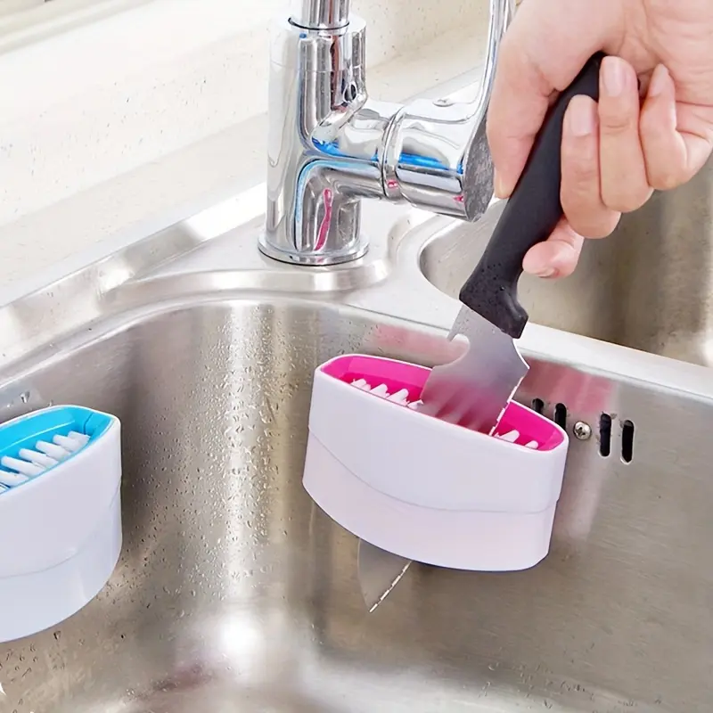 2pcs kitchen detachable cleaning brush, creative kitchen knife, fork, chopsticks cleaning brush, melon and fruit cleaning brush, suction cup, knife brush