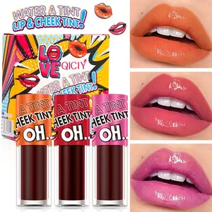 3 Colors Multi-Use Lip Gloss Lip Oil & Liquid Blush Set, Water Based Cheek & Lip Tint, Hydrating Plumping Long Lasting Quick Blend Non Cakey Daily Makeup