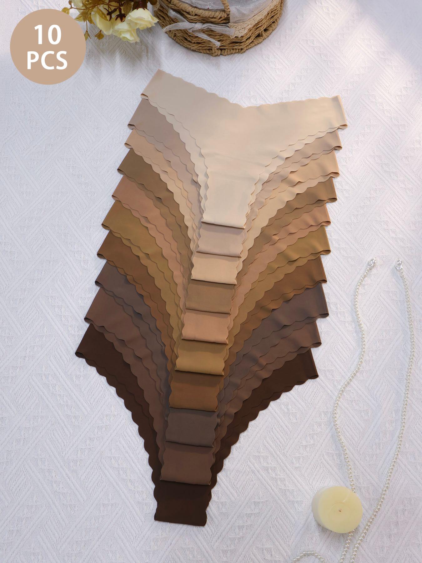 Women's Seamless Scallop Trim Underwear Set, Comfortable Breathable Antibacterial Panties, Fitted Casual Style for All Seasons