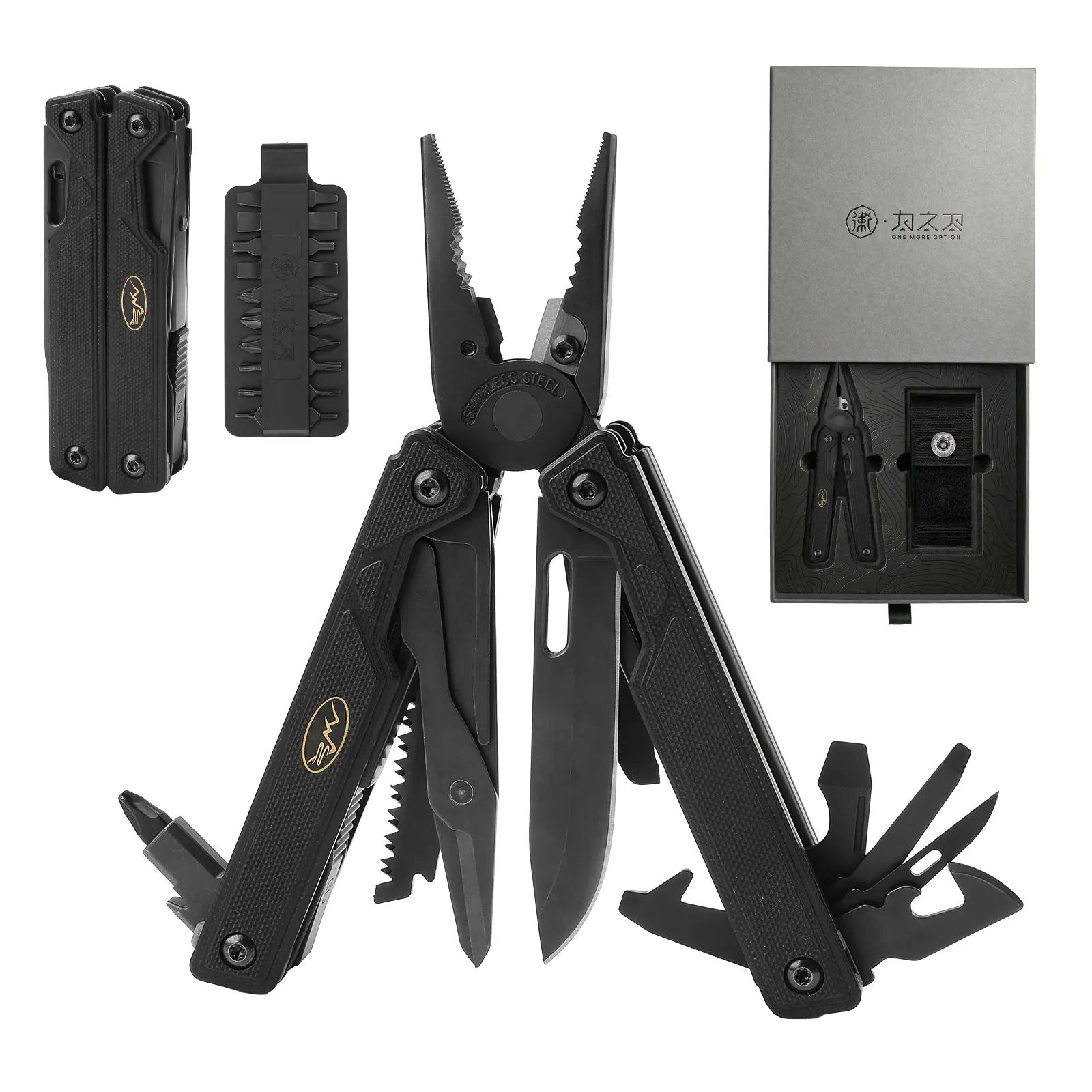 Xhandle MT-84 18-in-1 Multi Tool Kit with 20 Bit Types - DC53 Steel, G10 Handle, Pliers, Blade, Saw - Camping Gift for Men, DIY Home Repair