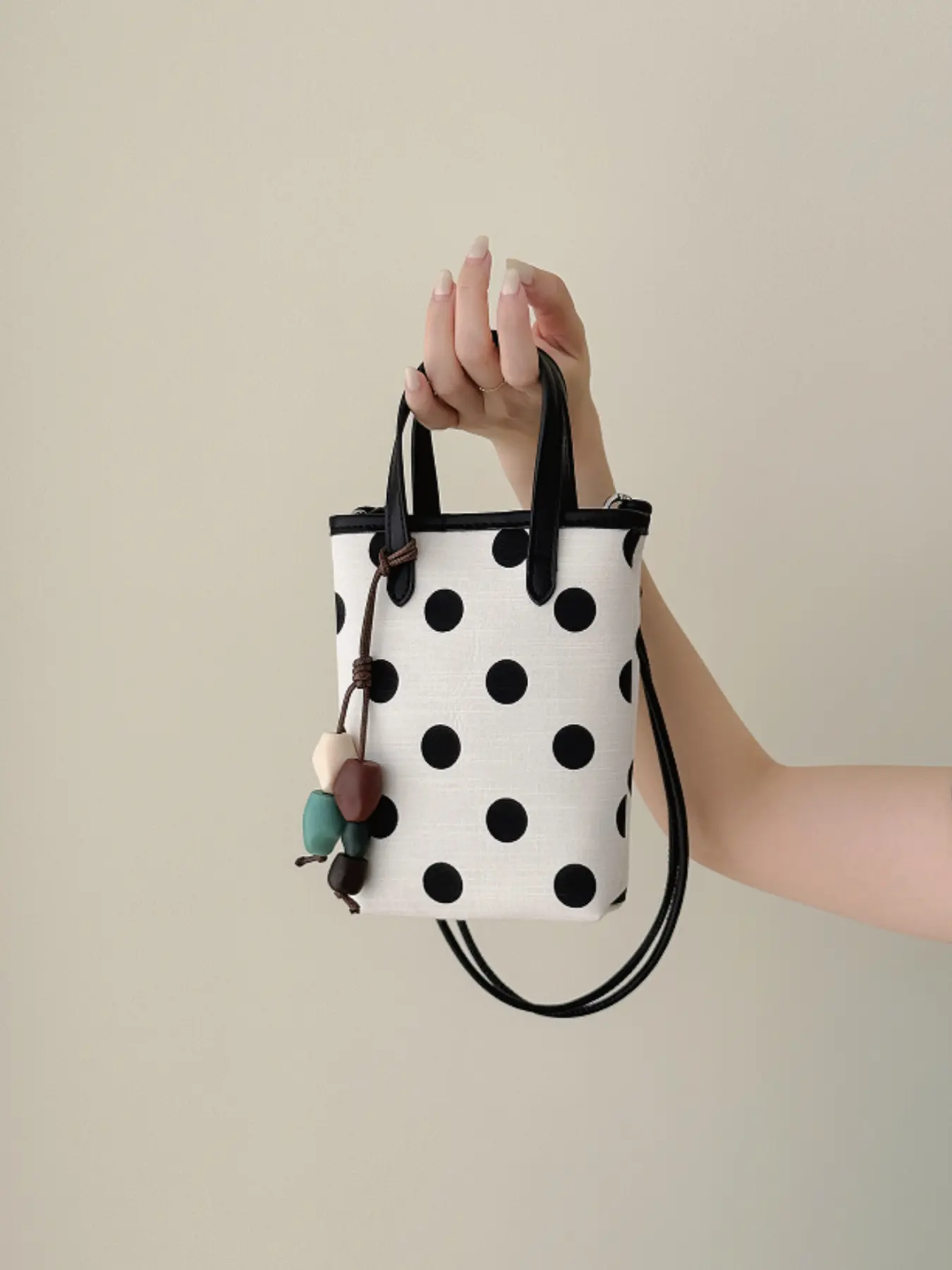 Simple and cute sweet girl-styled mini handbag with wooden bead accessories, adjustable strap for daily commute lightweight shoulder/crossbody bag Sweetly bag