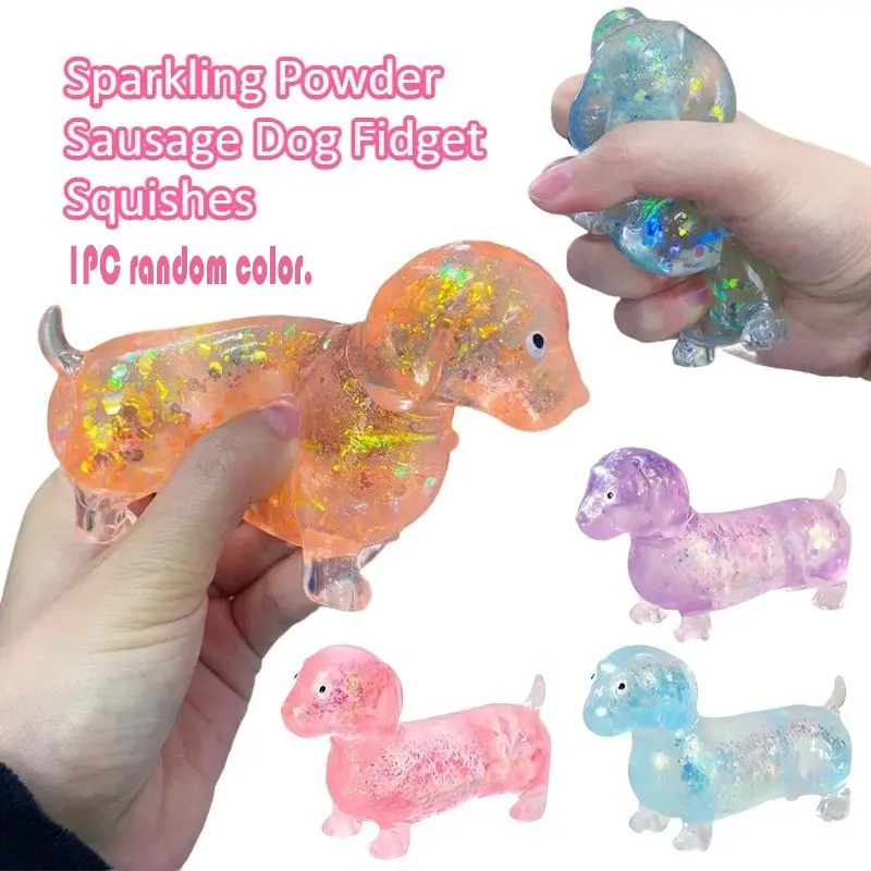 Sparkling Powder Sausage Dog Fidget Squishes, Cute Squishies, Pinch Soft Maltose Texture, Stress Relieving Toy, Cute Puppy Slow Rising Squishy Toys