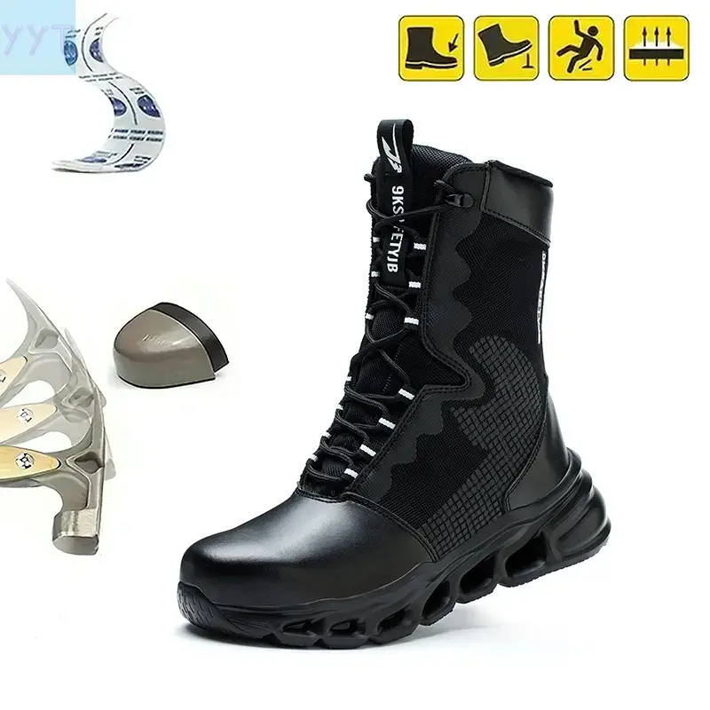 YYT1 Men's Synthetic Laced Round Toe Safety Boots - Waterproof, Cut-Resistant, Steel Toe, Breathable, Durable Work Shoes for Industrial Use (Safety Gear)