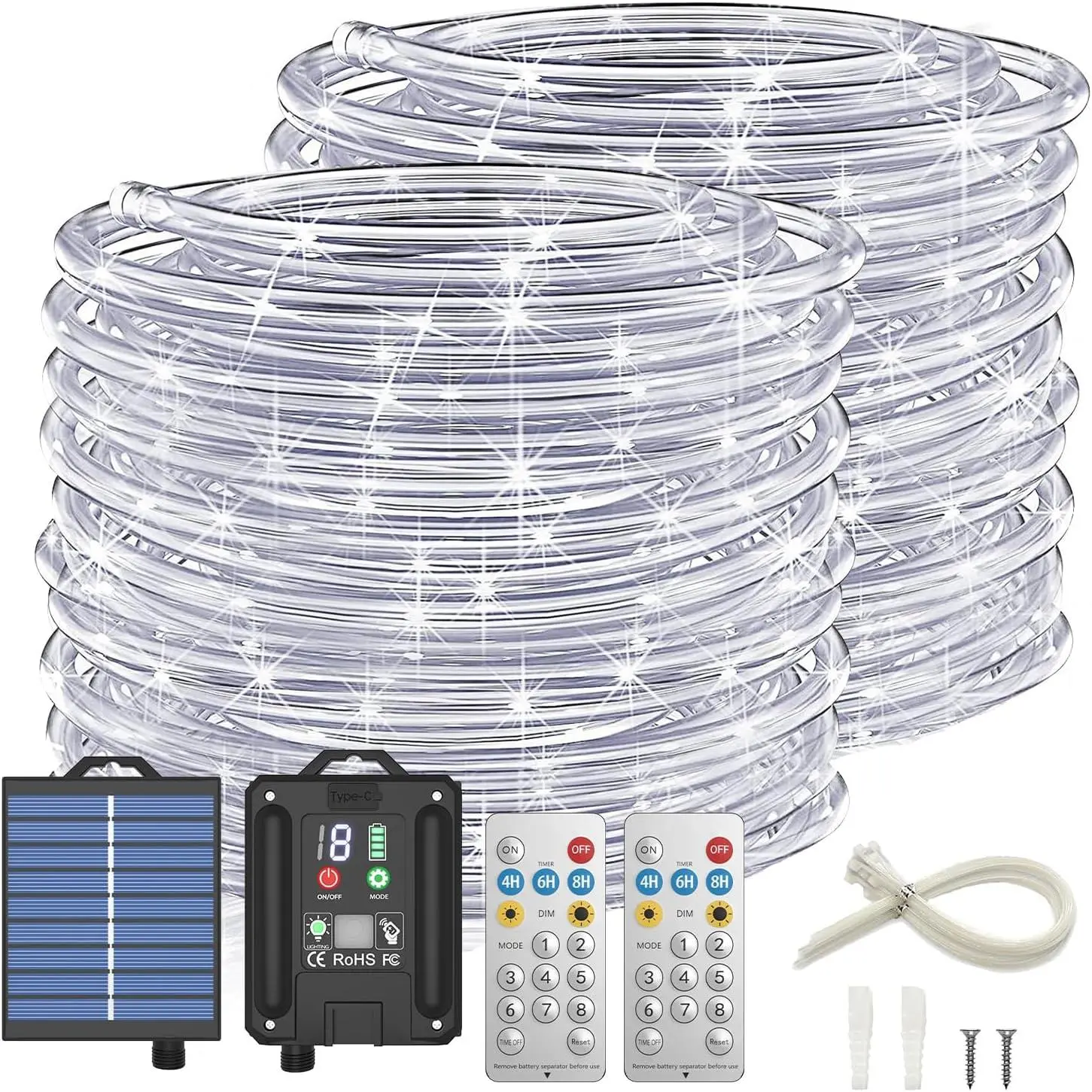 Solar Rope Lights Outdoor, 132FT 400 LED Solar Rope Lights, IP67 Waterproof, 8 Modes, Outdoor Patio Porch Tree Wedding Christmas Pool Garden Decorative (Cool White)
