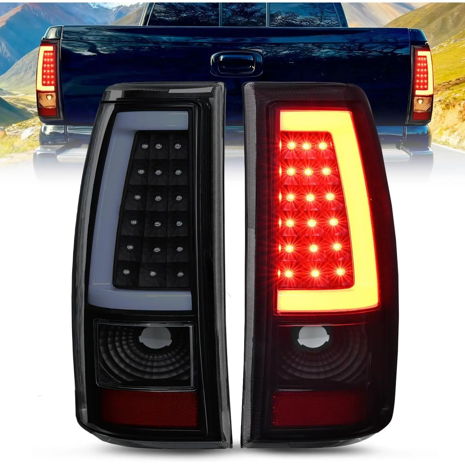 Nilight LED Tube Tail Light Assembly - Compatible with 2003-2006 Chevy Silverado 1500/1500HD/2500/2500HD/3500, 2007 Chevrolet Classic, Incandescent Type Upgrade, Rear Brake Lamps, Durable, Long-Lasting, Shock Resistant, LED Lights, Bulbs Not Included, Sil