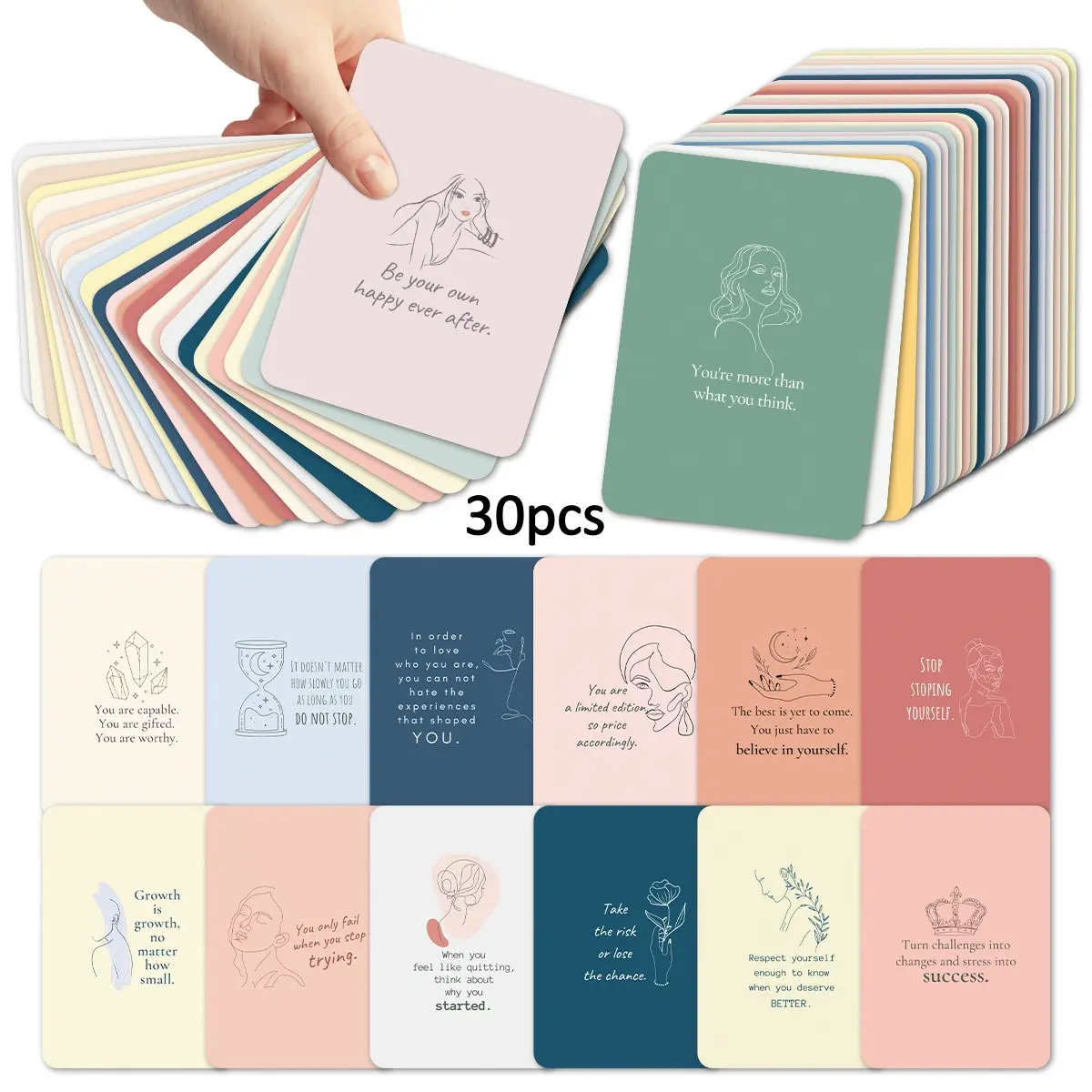 30pcs Positive Affirmation & Mindfulness Cards, Inspirational Quote Art Cards, Self-Care Motivational Daily Encouragement for Women, Positivity Cards, Lunch Notes Cards, Positive Message Card